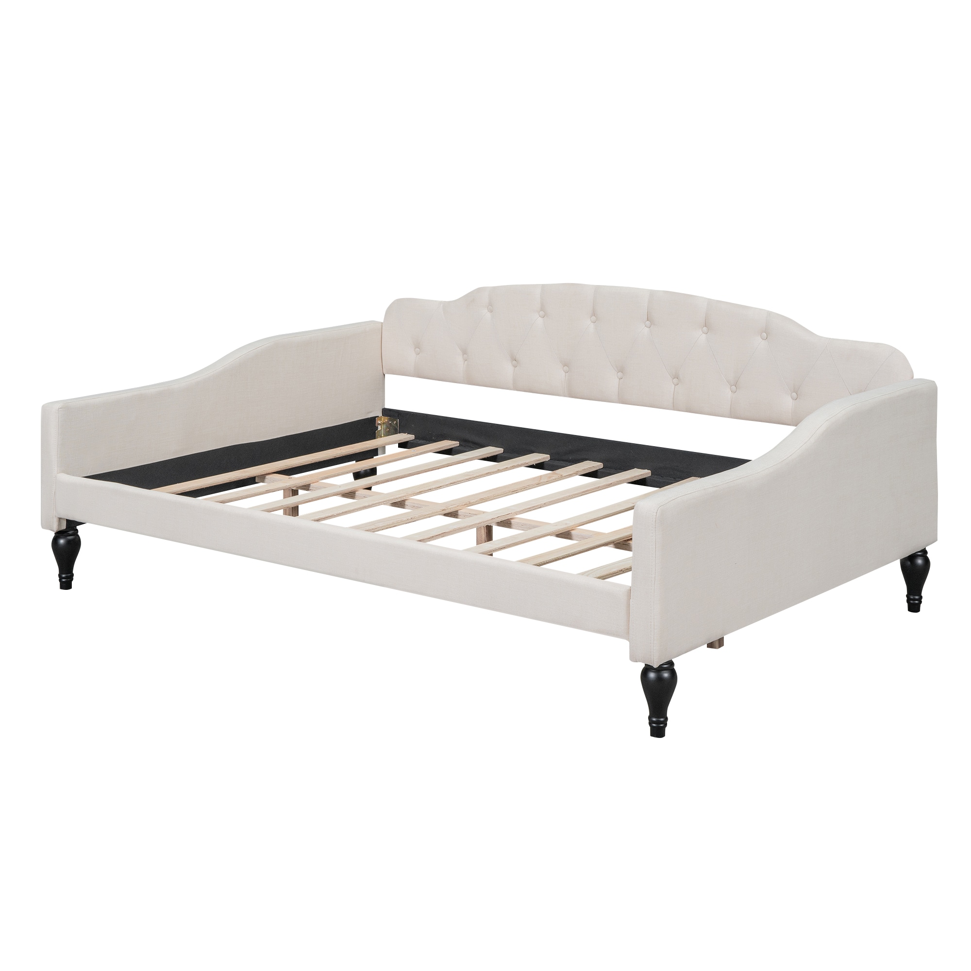  Beige Full Size Upholstered Tufted Daybed