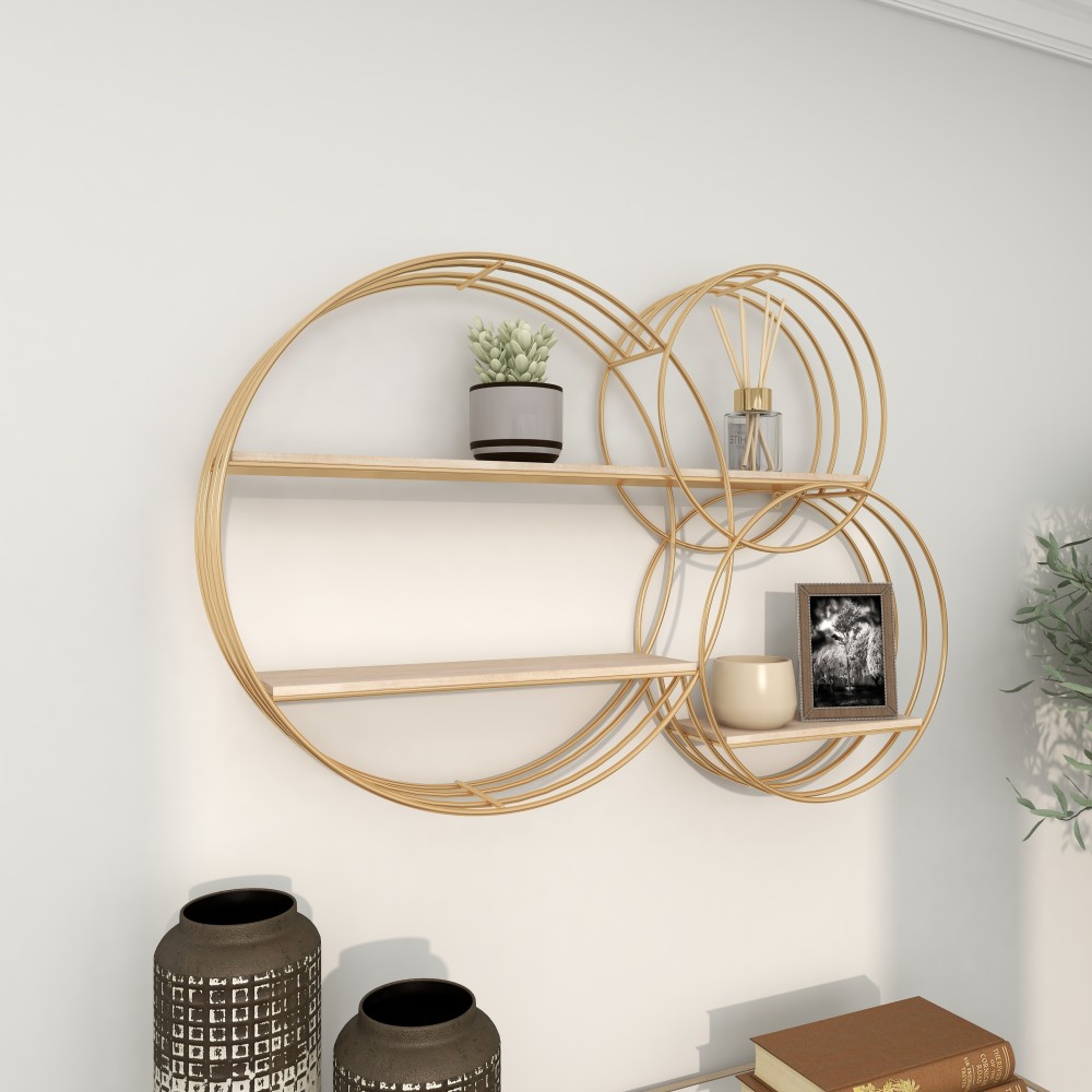 Grayson Lane 92186 37-in L x 6.38-in D x 25.88-in H Gold 3 Shelves Metal Circle Tiered shelf 3 Decorative Shelves