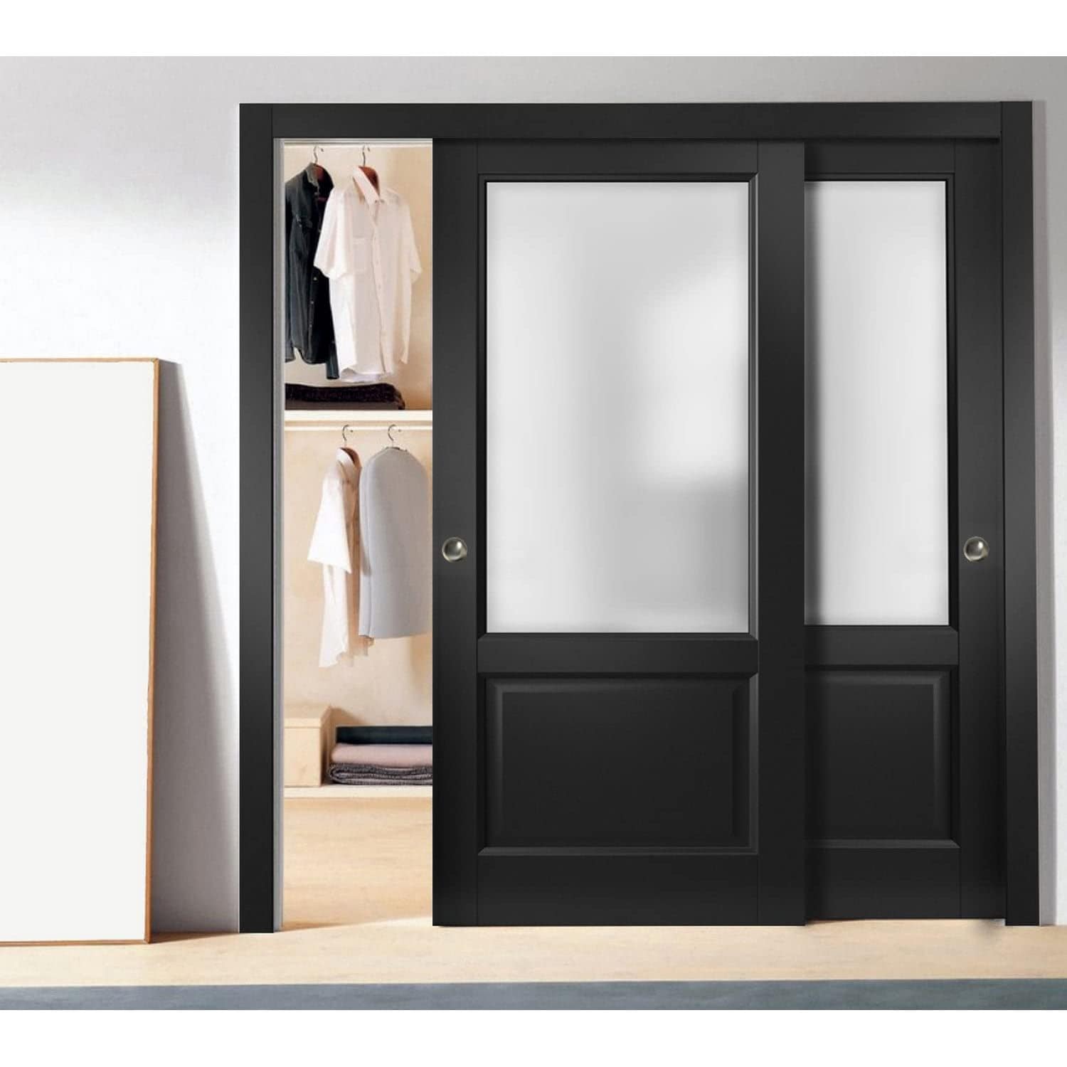 SARTODOORS LUCIA 36-in X 80-in Black 1-panel Frosted Glass Solid Core ...