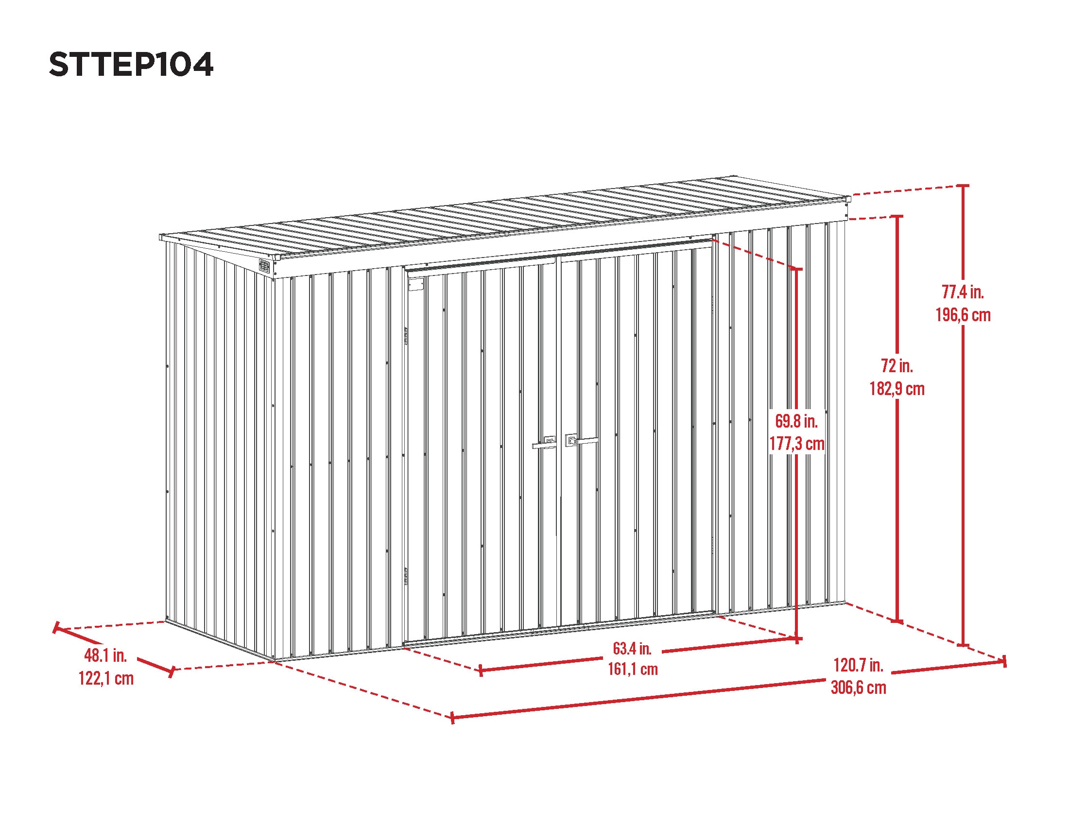 Scotts 10' x 4' Green Galvanized Steel Garden Storage Shed
