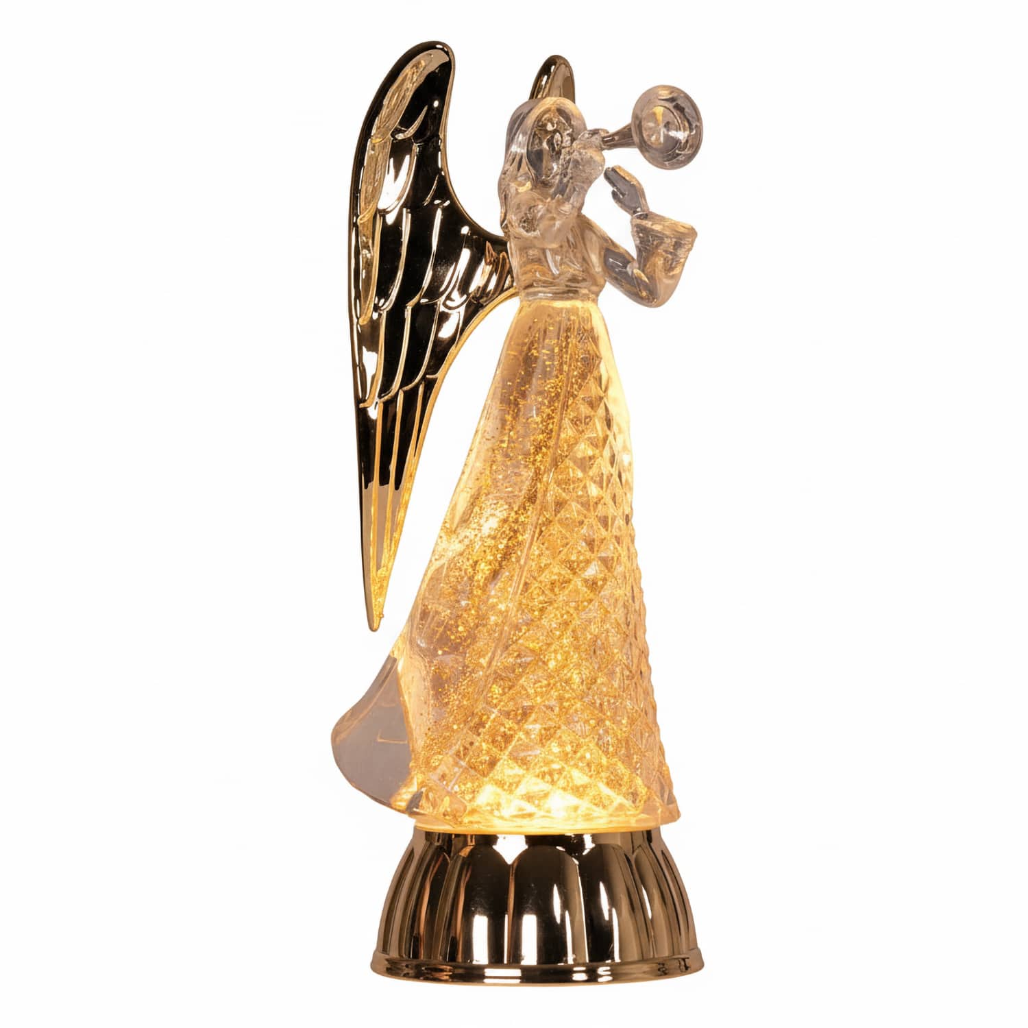 Etokfoks  Angel Lighted Christmas Snow Globe 12 Trumpet Angel Figurines with Golden Wings Christmas Home Decor Angel Gifts USB Operated Swirling Glitter Snow Globe Lantern Angel with Timer