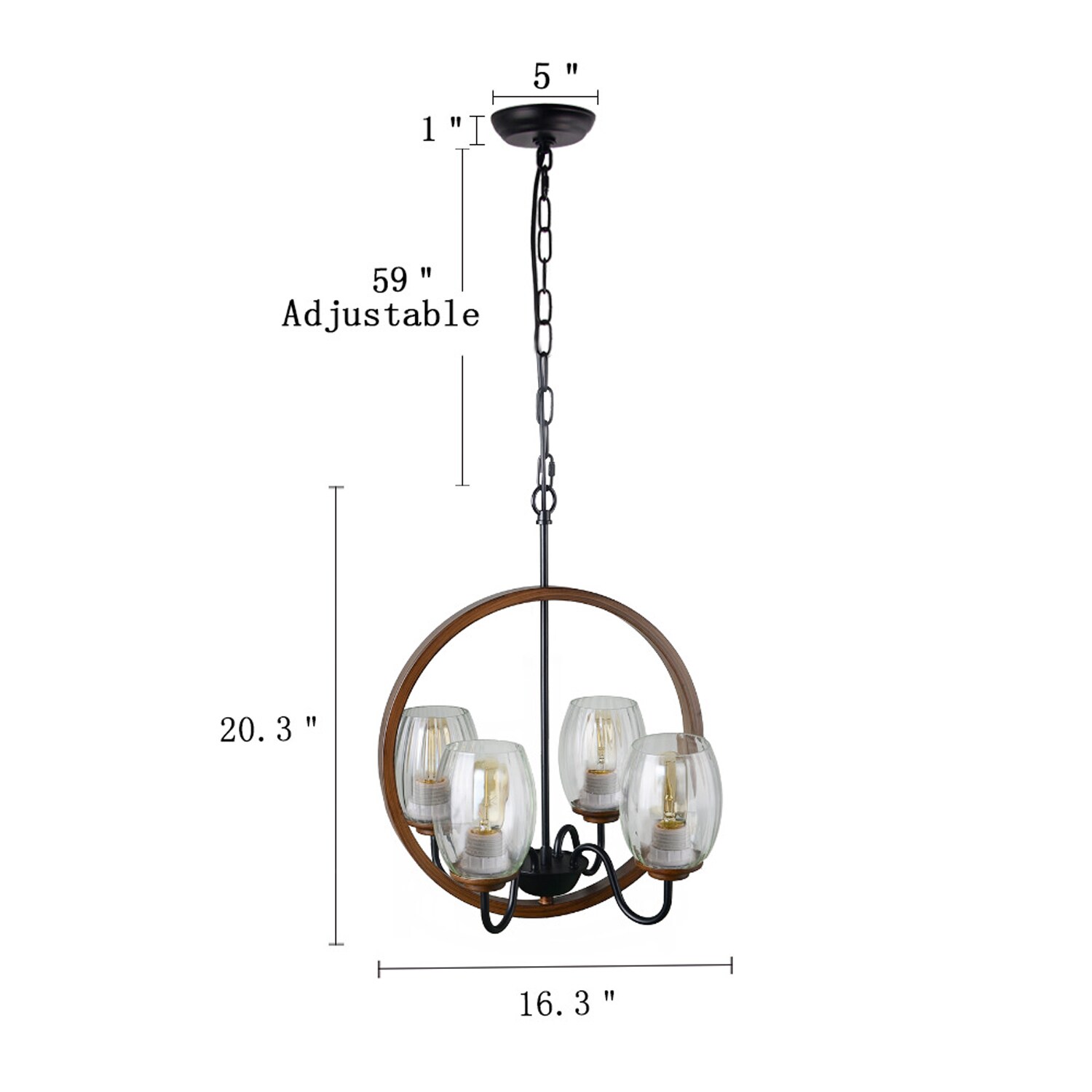 Delarpo 4-Light Polished Brown Farmhouse Led, Dry rated Chandelier in ...