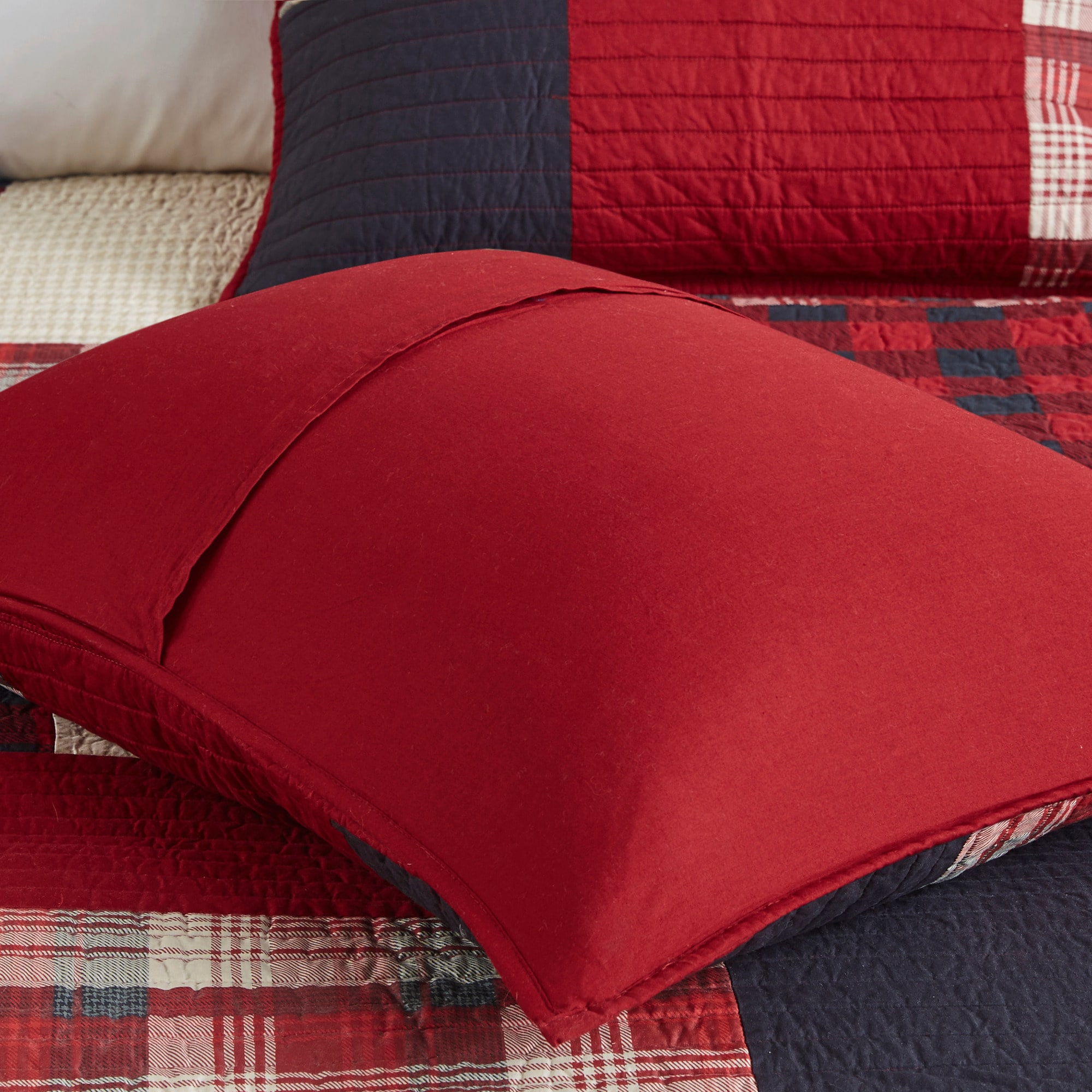 Full Red Cotton Reversible Quilt Set