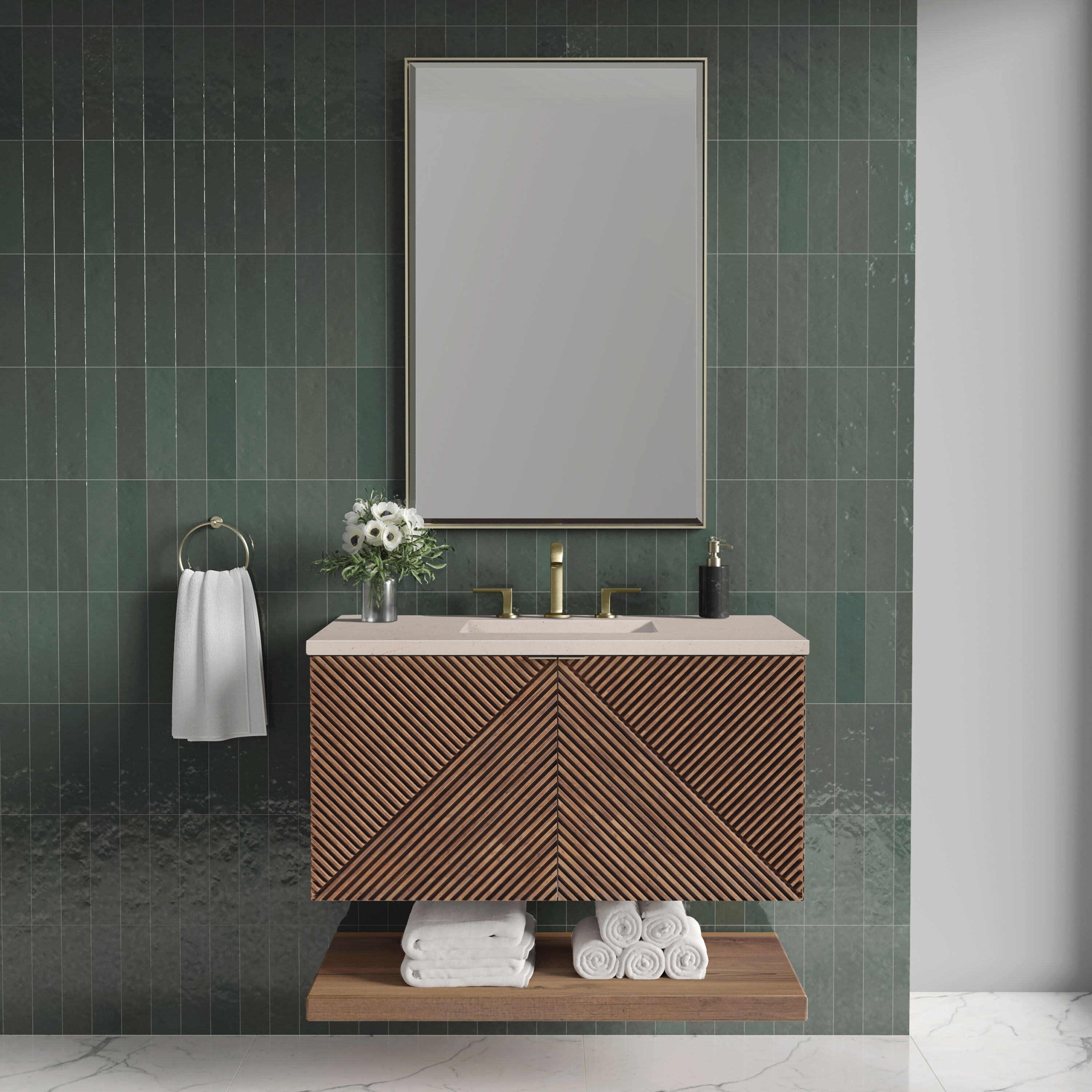 James Martin Vanities D200-V72-CSN-3EMR Marcello 72-in Chestnut Undermount Double Sink Floating Bathroom Vanity with Eternal Marfil Quartz Top