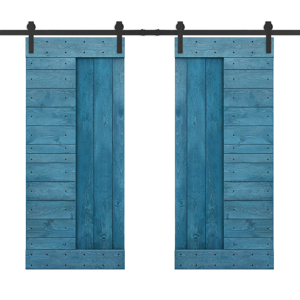 Calhome 72 In X 84 In Ocean Blue Pine Wood Double Barn Door Hardware Included In The Barn