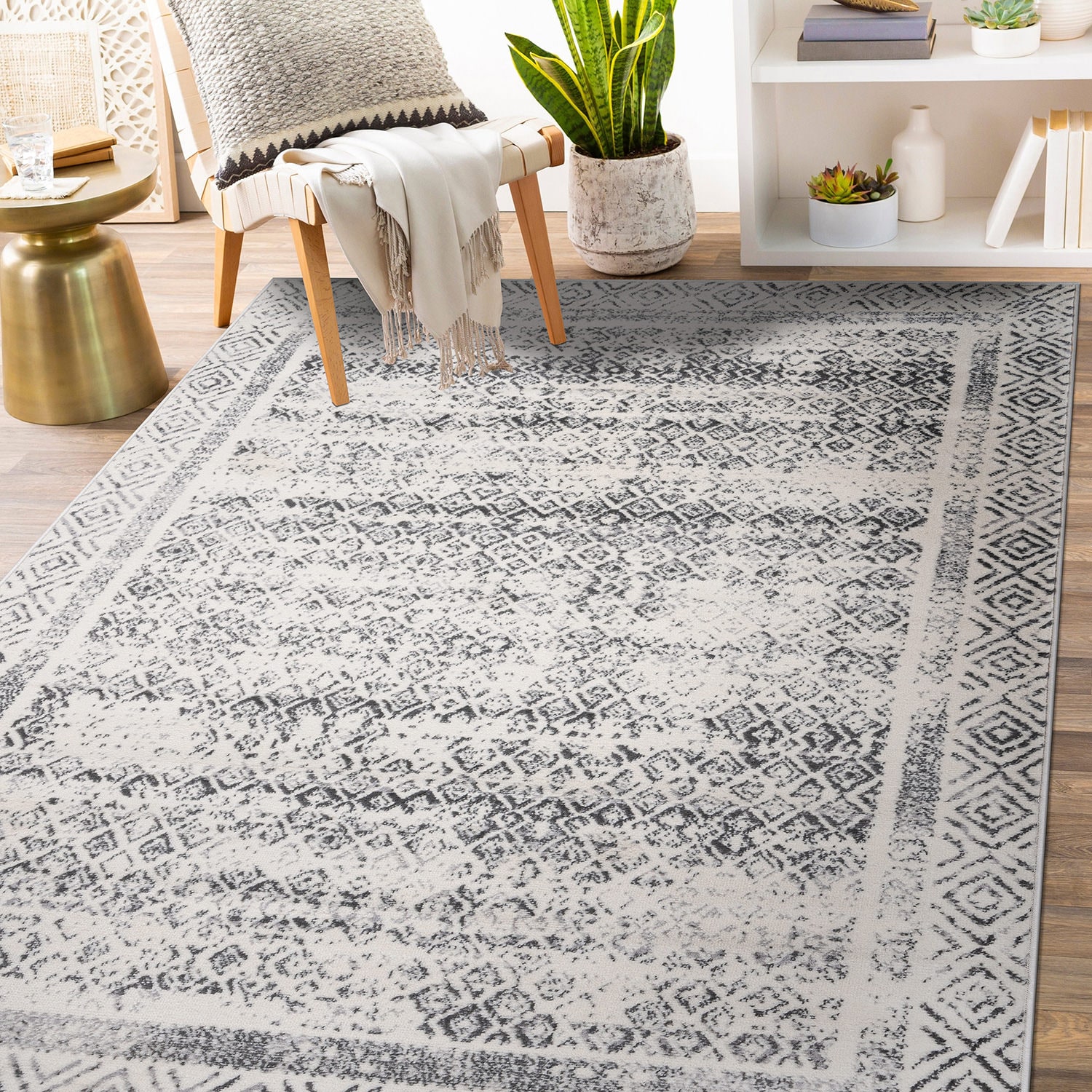 World Rug Gallery 8 X 10 (ft) Gray Indoor Distressed Overdyed Area Rug 