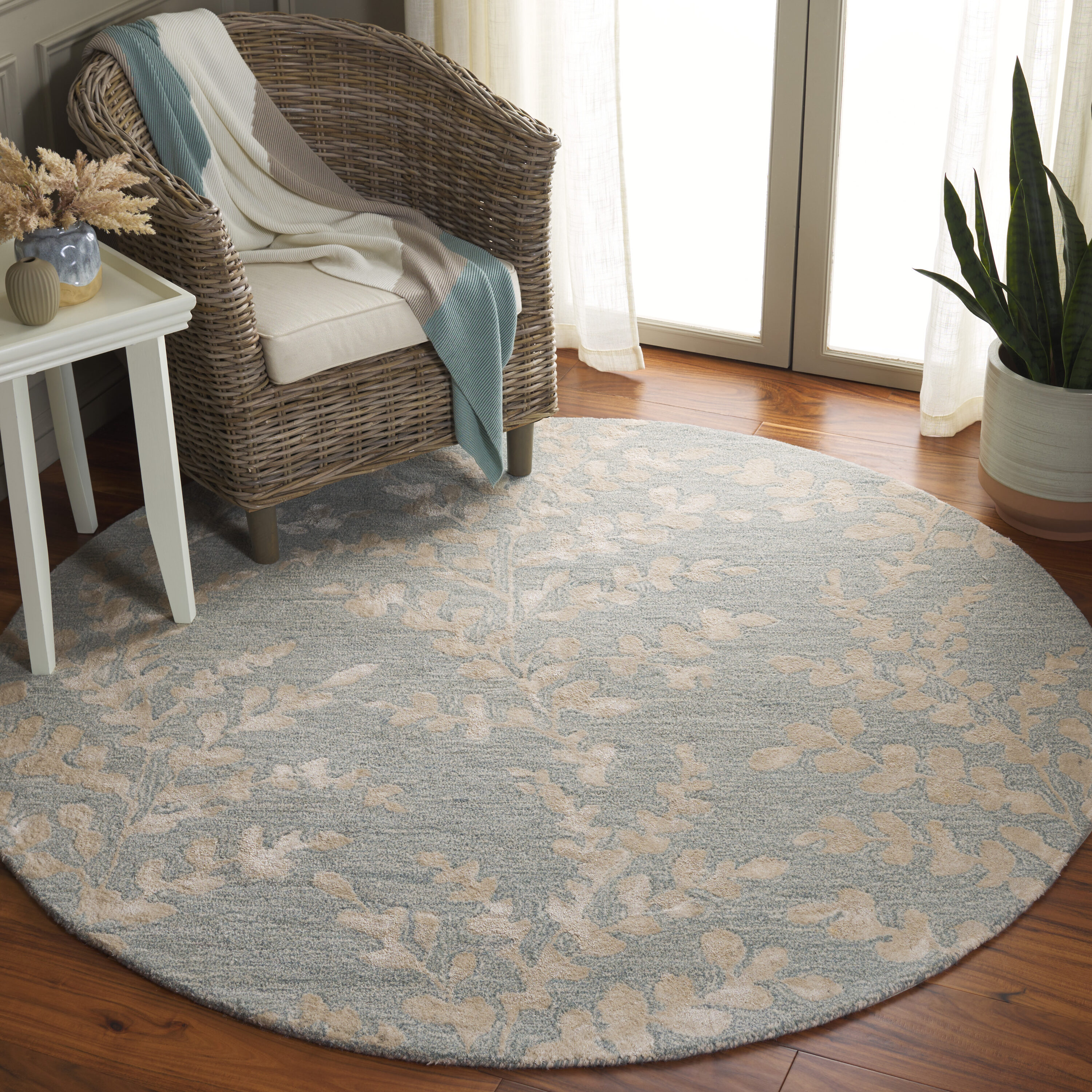  Glamour 542 Blue/Beige Contemporary 6ft x 6ft Round Rug