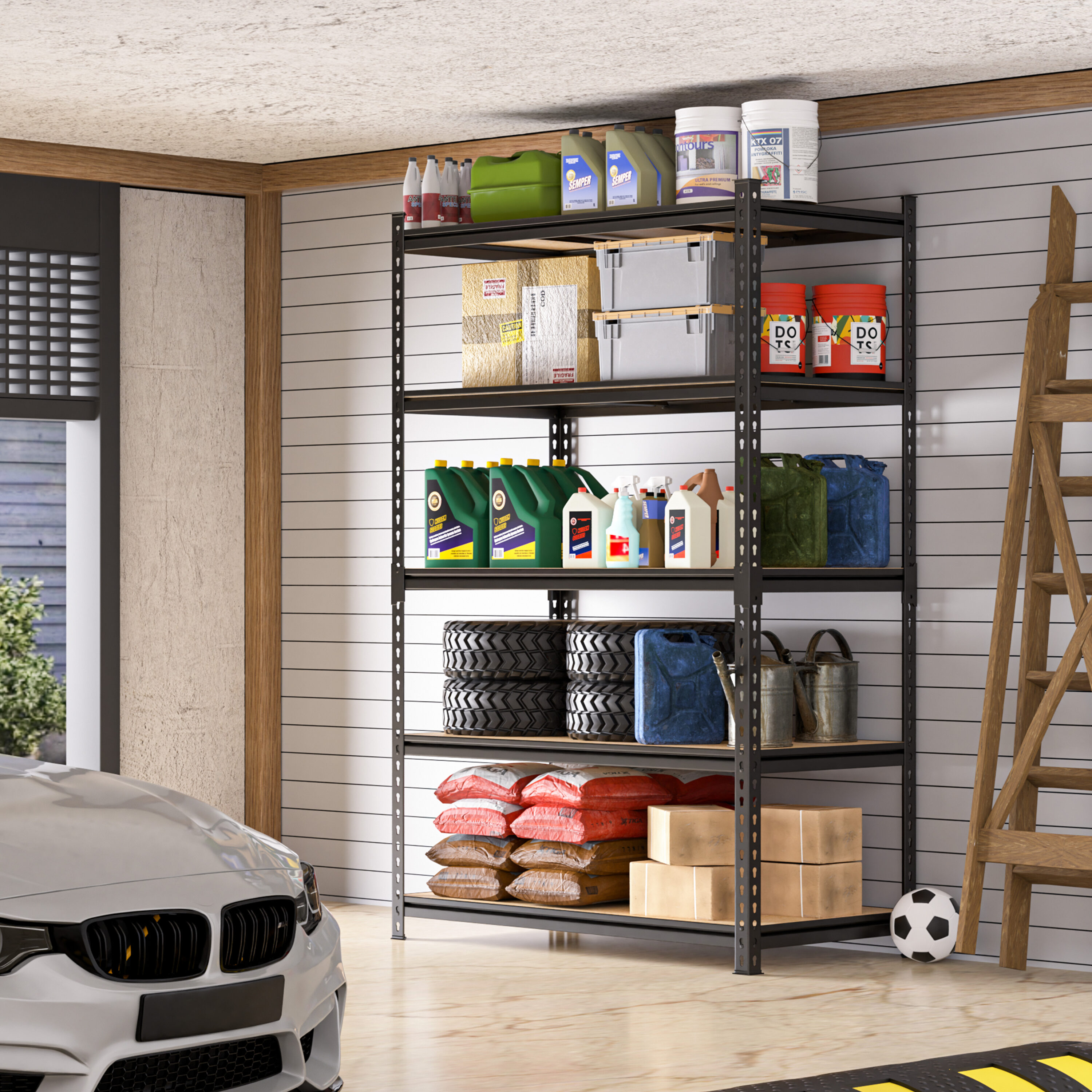 VEIKOUS HP0303-72-1 MDF Heavy Duty 5 -Tier Utility shelving unit ( 47.83-in W x 23.82-in D x 72.05-in H ) ( Black , ( 400-lb lbs. Capacity Per Shelf )