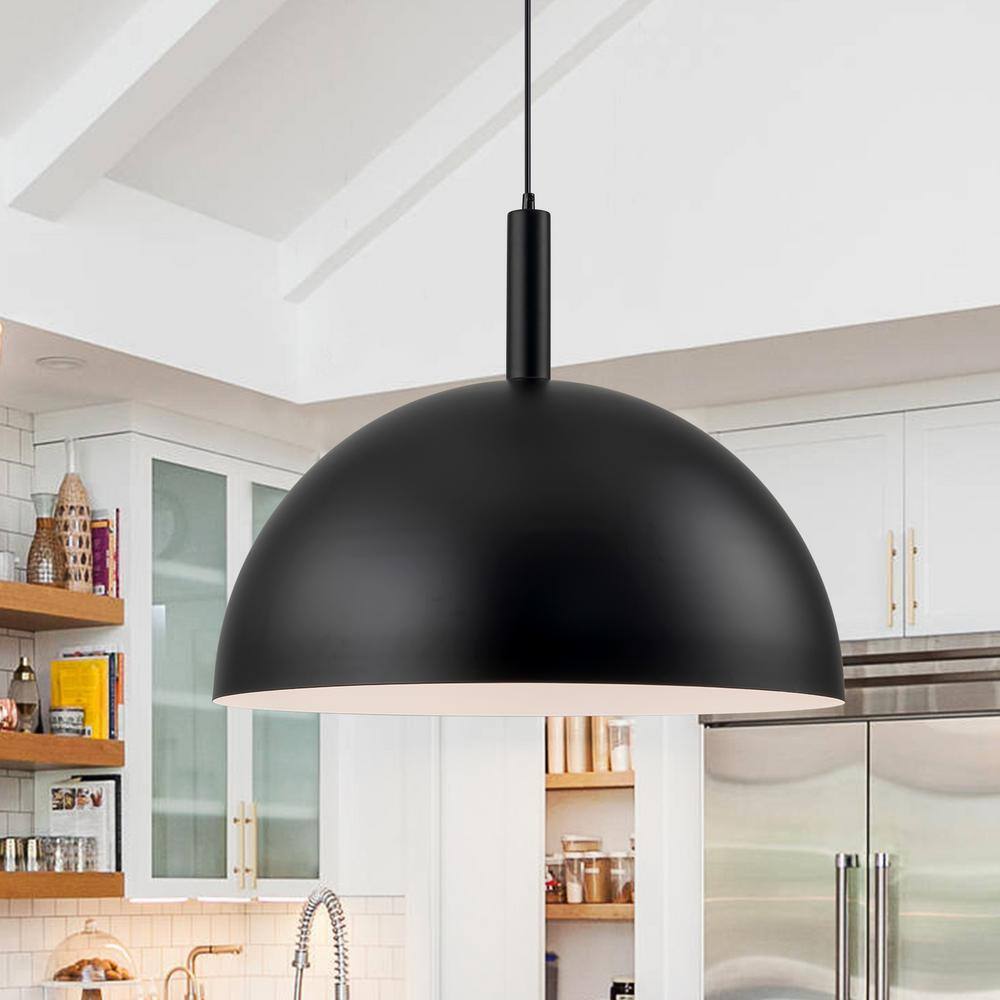 EDISLIVE Y81010000058788 Gabby 1 -Light Matte Black Industrial Dome Large Hanging Pendant light