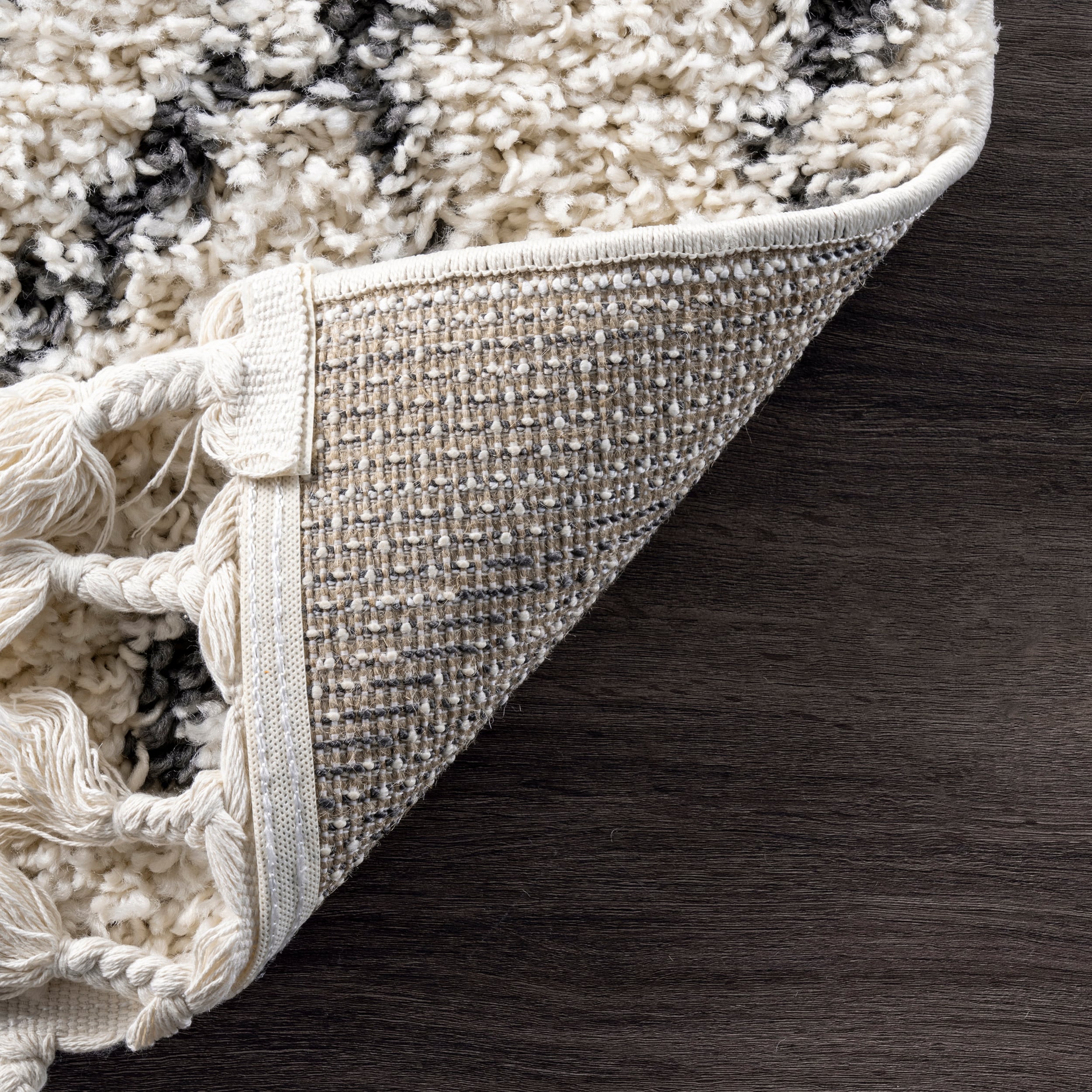 Off-White Geometric Shag Runner Rug, 2' 8" x 8'