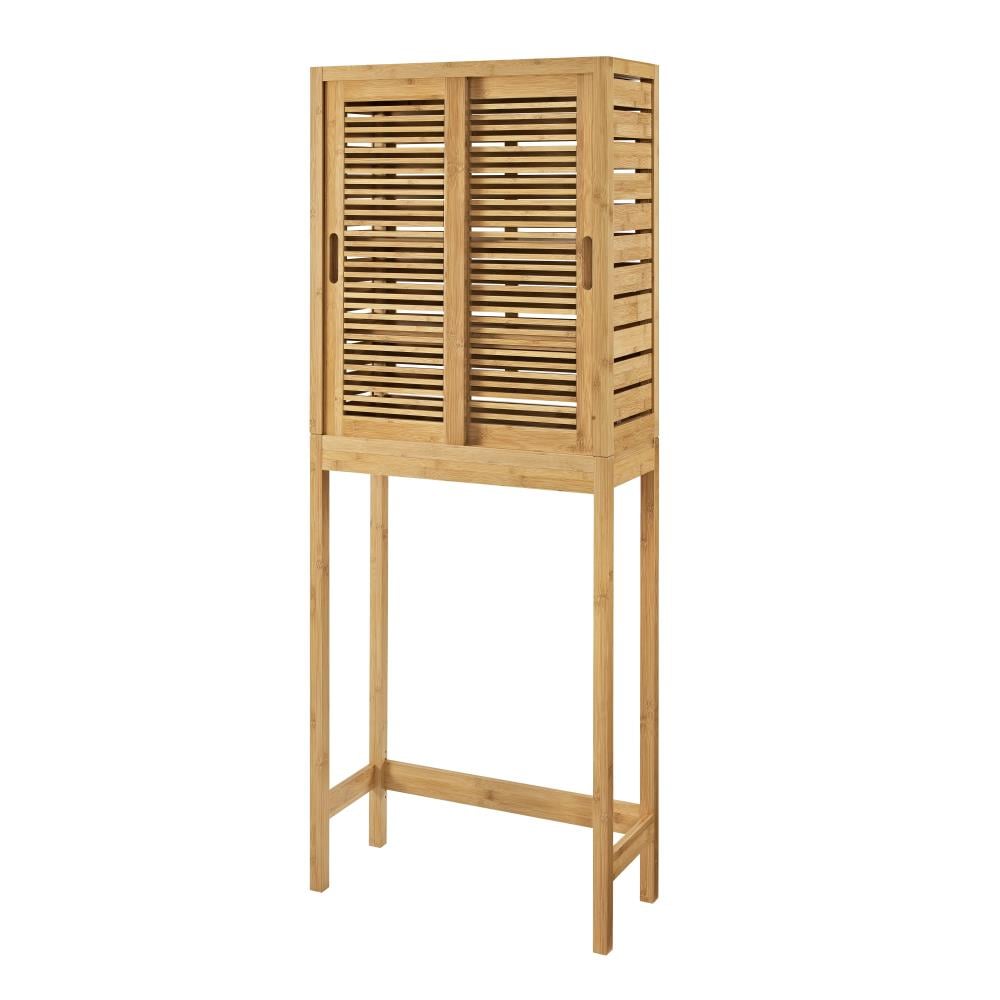 VEIKOUS Bamboo Over-The-Toilet Storage Cabinet Bathroom Organizer with  Shelf and Cupboard