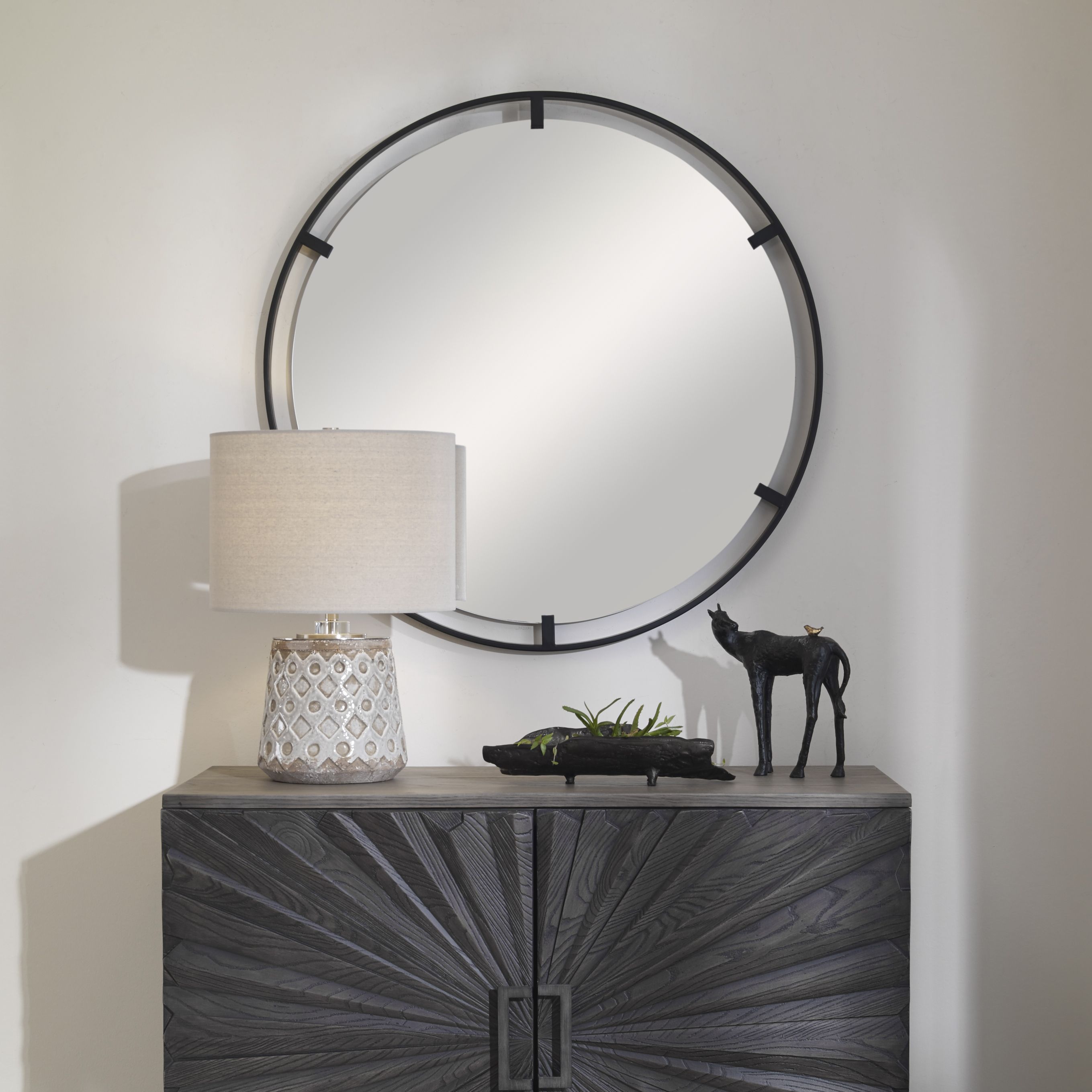 Commerce Street 09734 34-in W x 34-in H Round Satin black Framed Wall Mirror