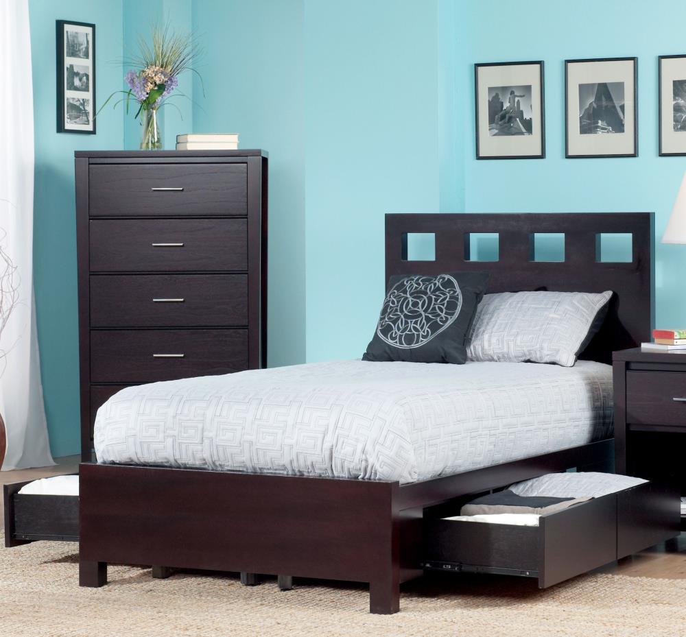 Modus Furniture RV23D3 Nevis Espresso Twin Wood Platform Bed with Storage
