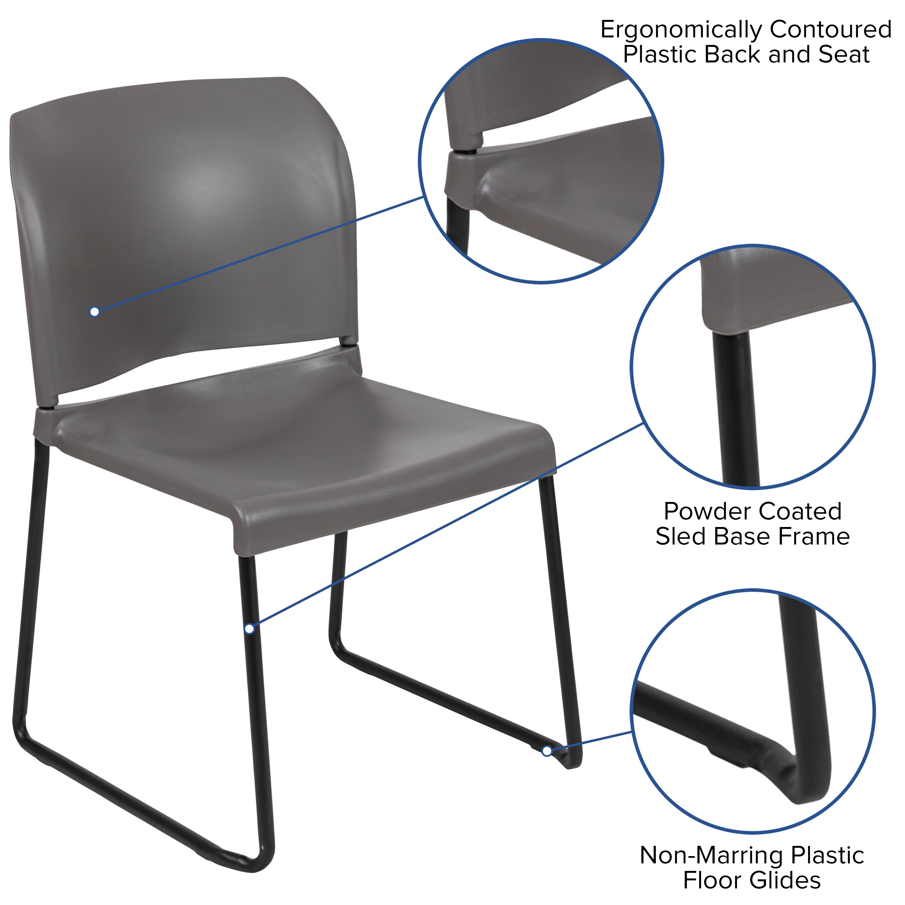 Gray Metal Armless Stacking Chair with Full Back