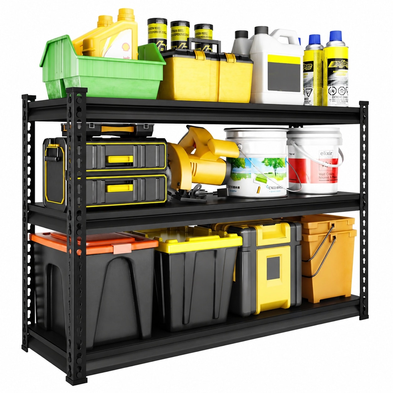 KIWDZFU -  48 Inch Wide Garage Shelving Heavy Duty 3 Tier Adjustable Metal Storage Rack Black 150...