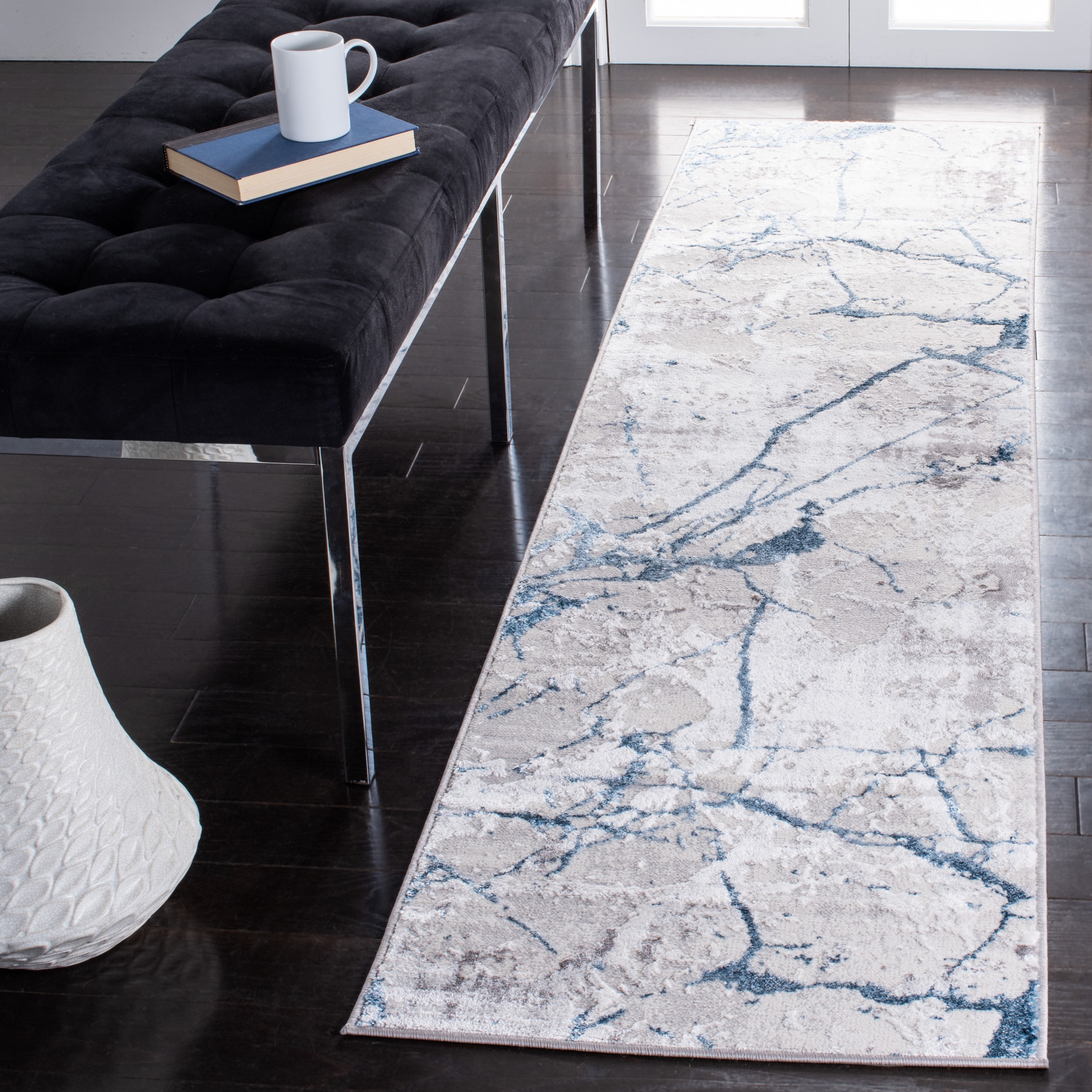 Safavieh ALA293F-28 Amelia Fietje 2 x 8 (ft) Loomed Synthetic Gray/Blue Rectangular Indoor Abstract Bohemian/Eclectic Runner rug