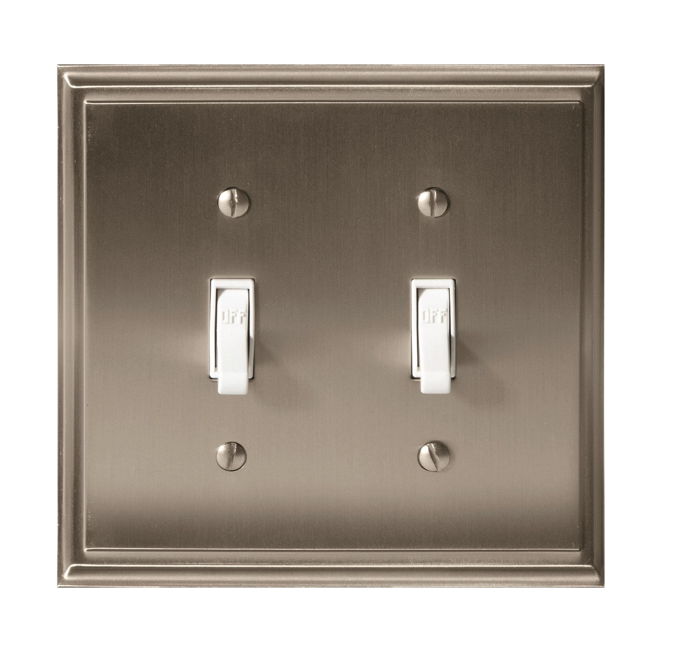 Amerock 1906959 2 -Gang Standard Size Satin Nickel Zinc Indoor Toggle Wall Plate