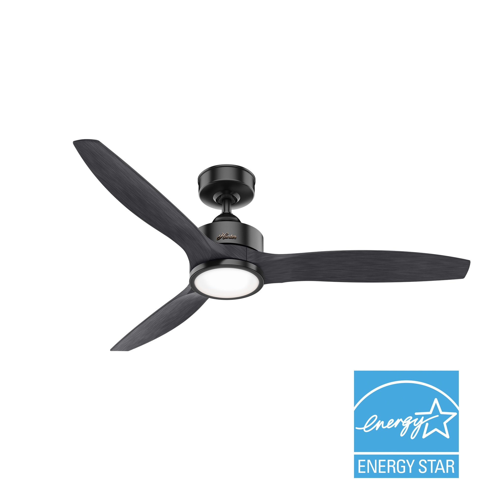 Hunter 50716 Park View 52-in Matte Black Integrated LED Indoor/Outdoor Ceiling Fan with Light and Remote (3-Blade)