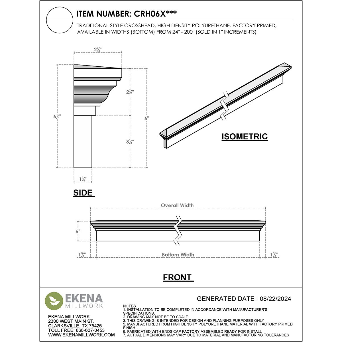 Ekena Millwork CRH06X64 Exterior-Window-Trim - View #2