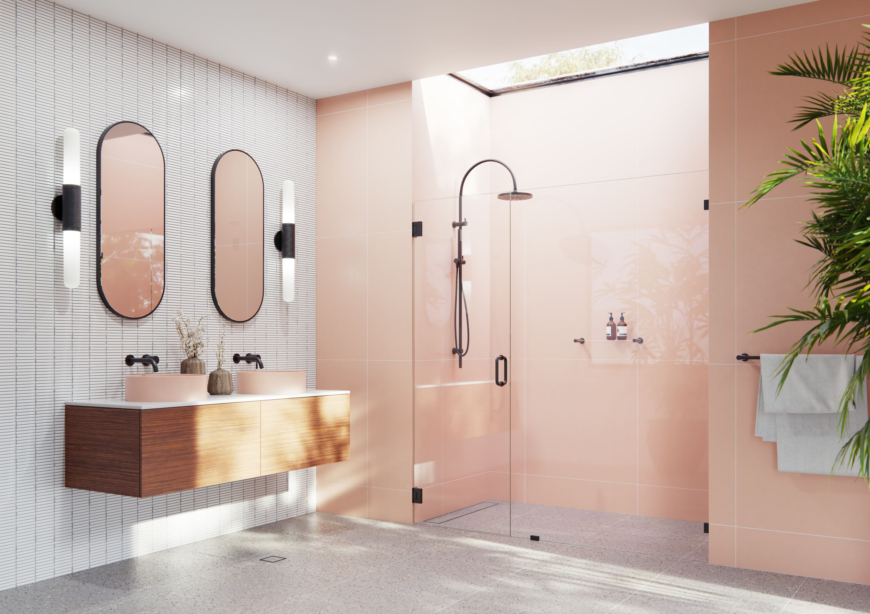 Glass Warehouse Illume Matte Black 65-in W x 78-in H Frameless Clear Glass Hinged Shower door