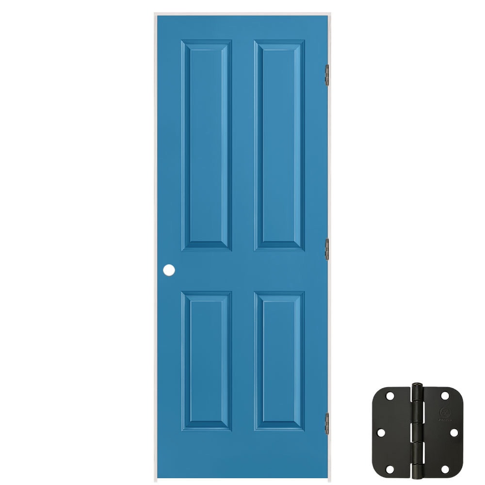 Masonite 627229 32-in x 80-in Blue Heron Solid core 4 panel square Left hand Smooth Prefinished Molded composite Flat Jamb Single Prehung Interior Door