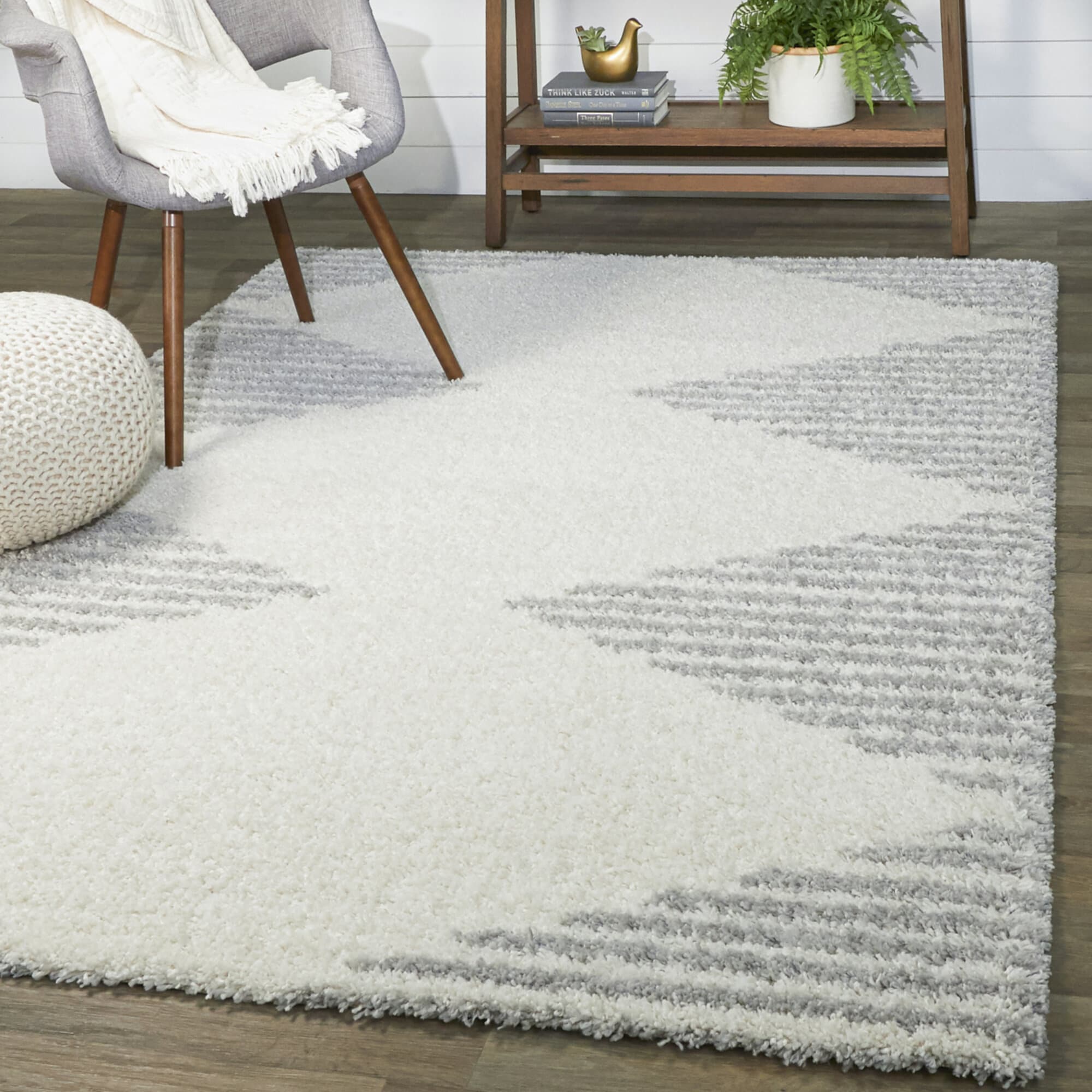 Balta 3018989 Hughes 8 x 10 (ft) Loomed Polypropylene White/Grey Rectangular Indoor Stripe Bohemian/Eclectic Area rug