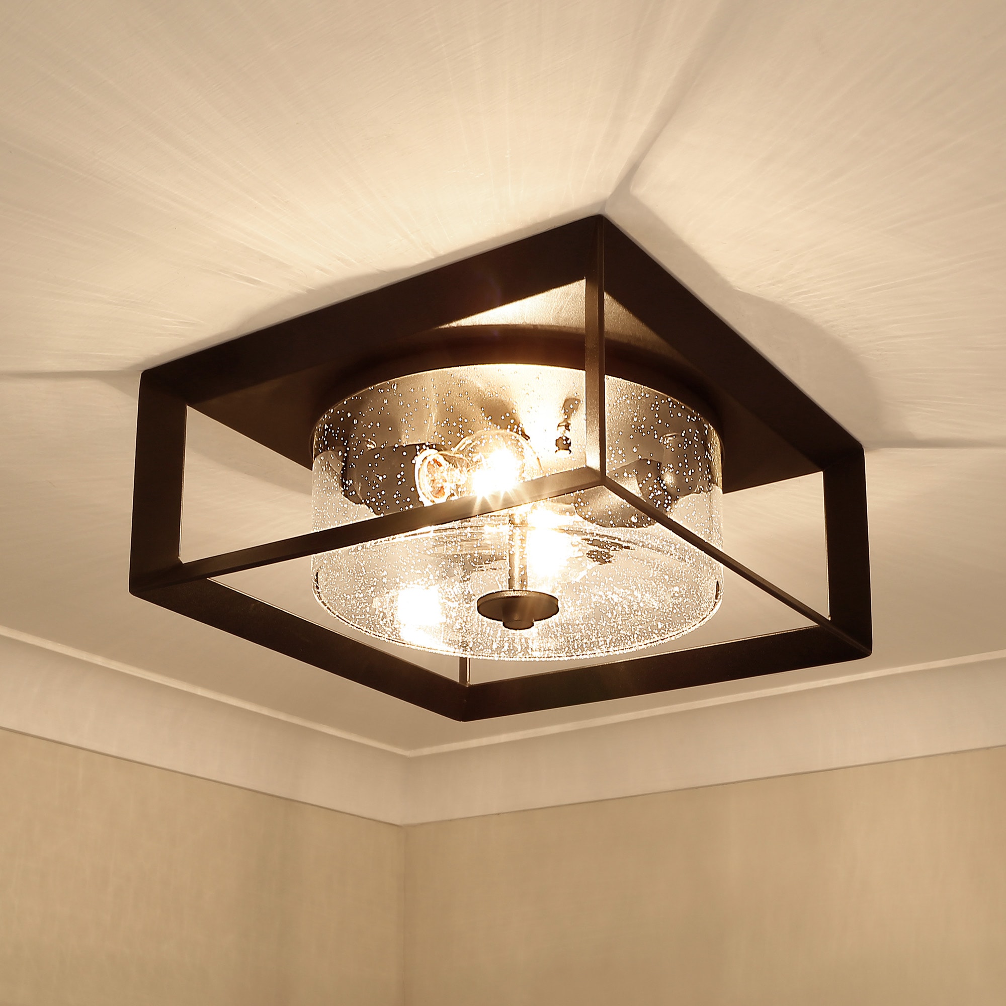 Natural Black Glass Outdoor Flush Mount Light