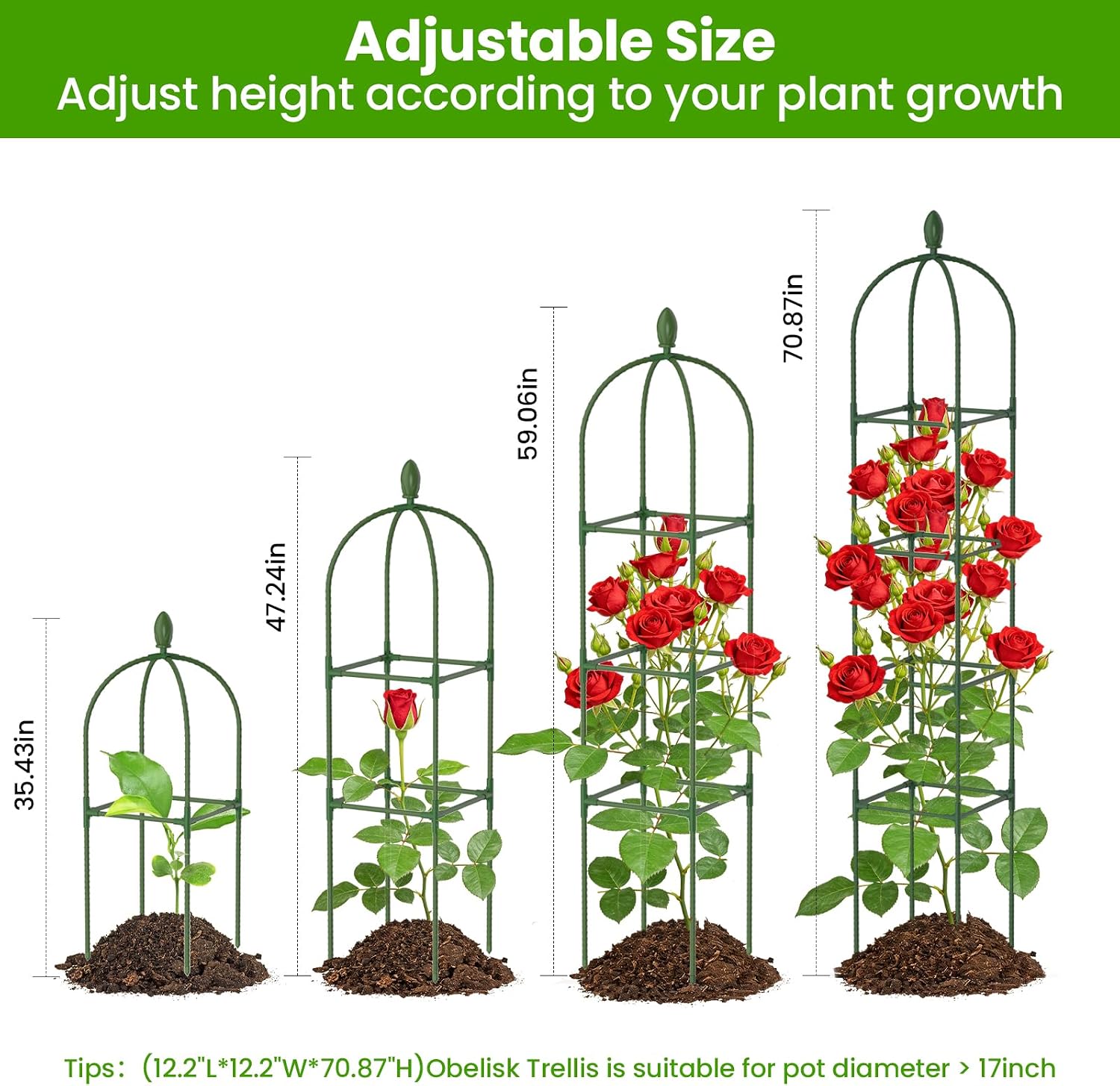 MaseiKar 2 Pack Garden Obelisk Trellis for Climbing Plants 71ft ...