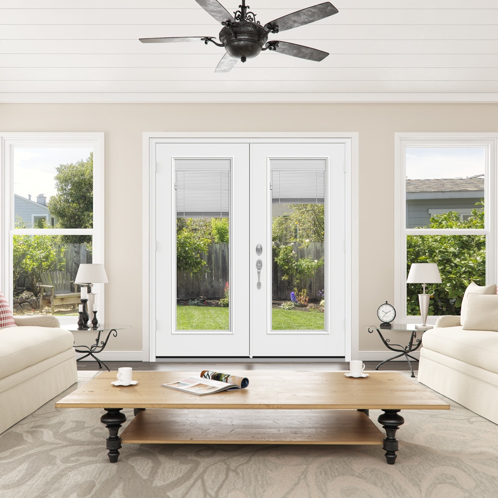 72 in. x 80 in. W-5500 White Clad Wood Right-Hand 15 Lite French Patio Door  w/Unfinished Interior