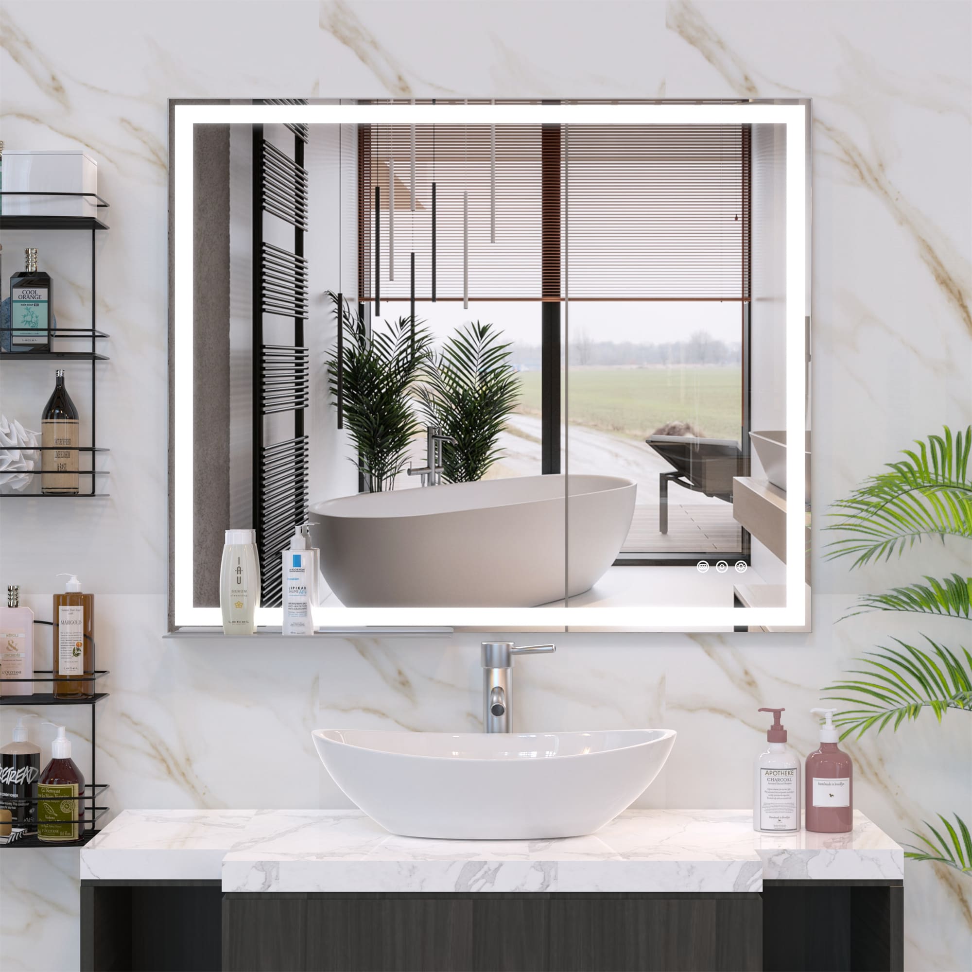 BABOOM BOM-P176757-OR LED Bathroom Vanity Mirror 36-Inches x 30-Inches Polished Frameless Rectangle LED Lighted Fog Free Bathroom Vanity Mirror ( Silver )