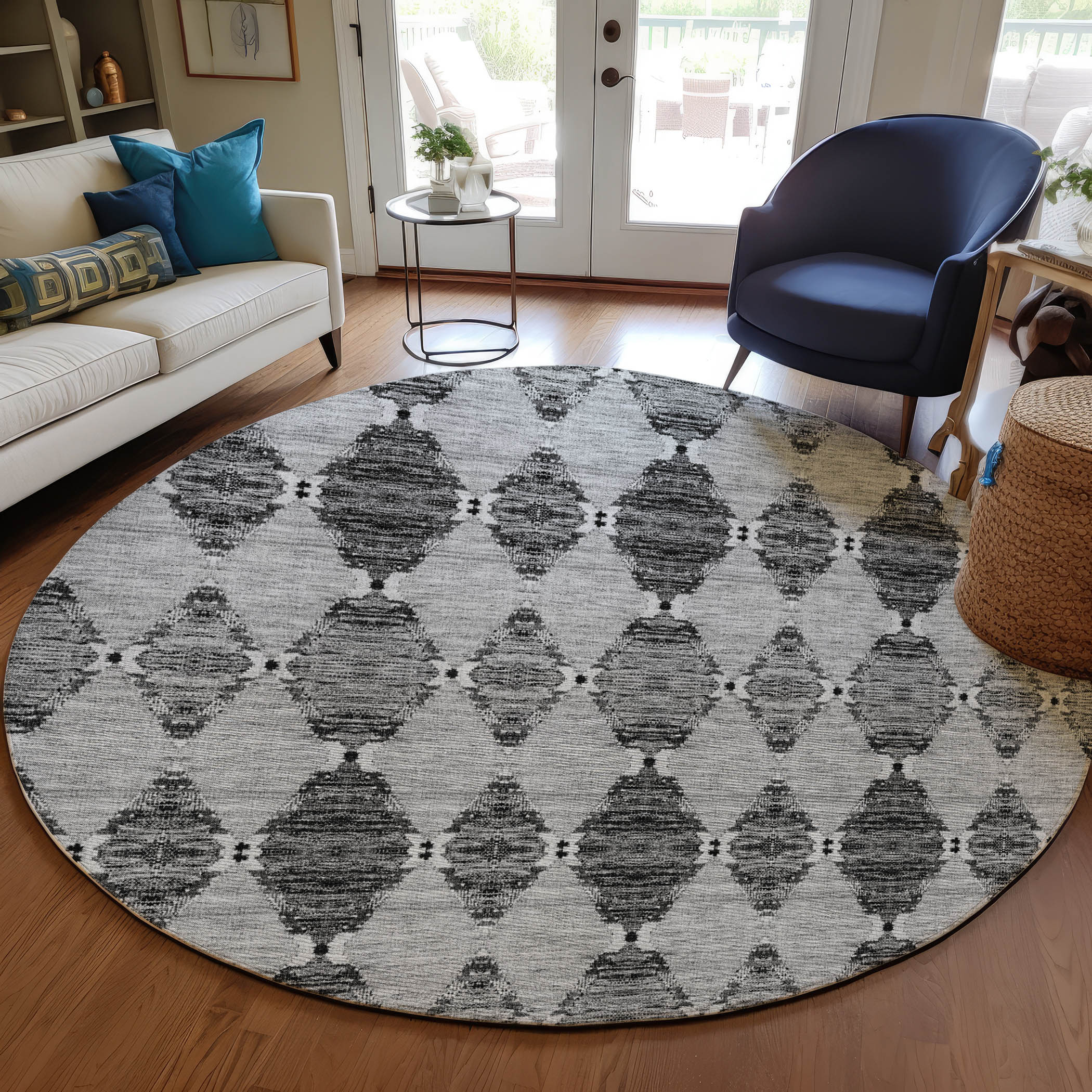Addison Rugs ACN610GY8RO Chantille ACN610GY 8 x 8 (ft) Polyester Gray Round Indoor/Outdoor Abstract Machine washable Area rug