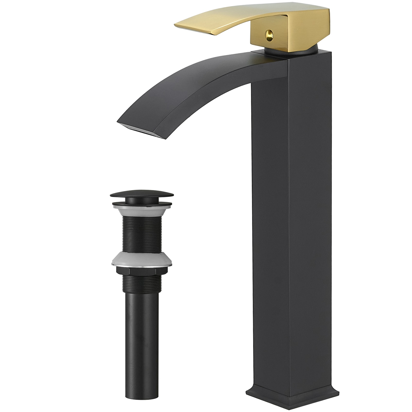 Gold and Black Waterfall Single Handle Vessel Sink Faucet