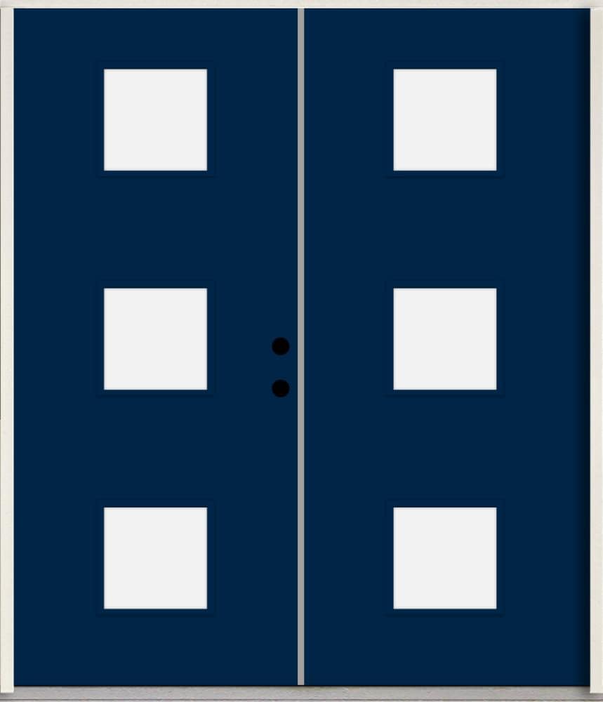 RELIABILT LO1066422 Spotlights 64-in x 80-in x Fiberglass 1/4 lite Left-hand inswing Naval Paint Painted Prehung Double Front Door Insulating core