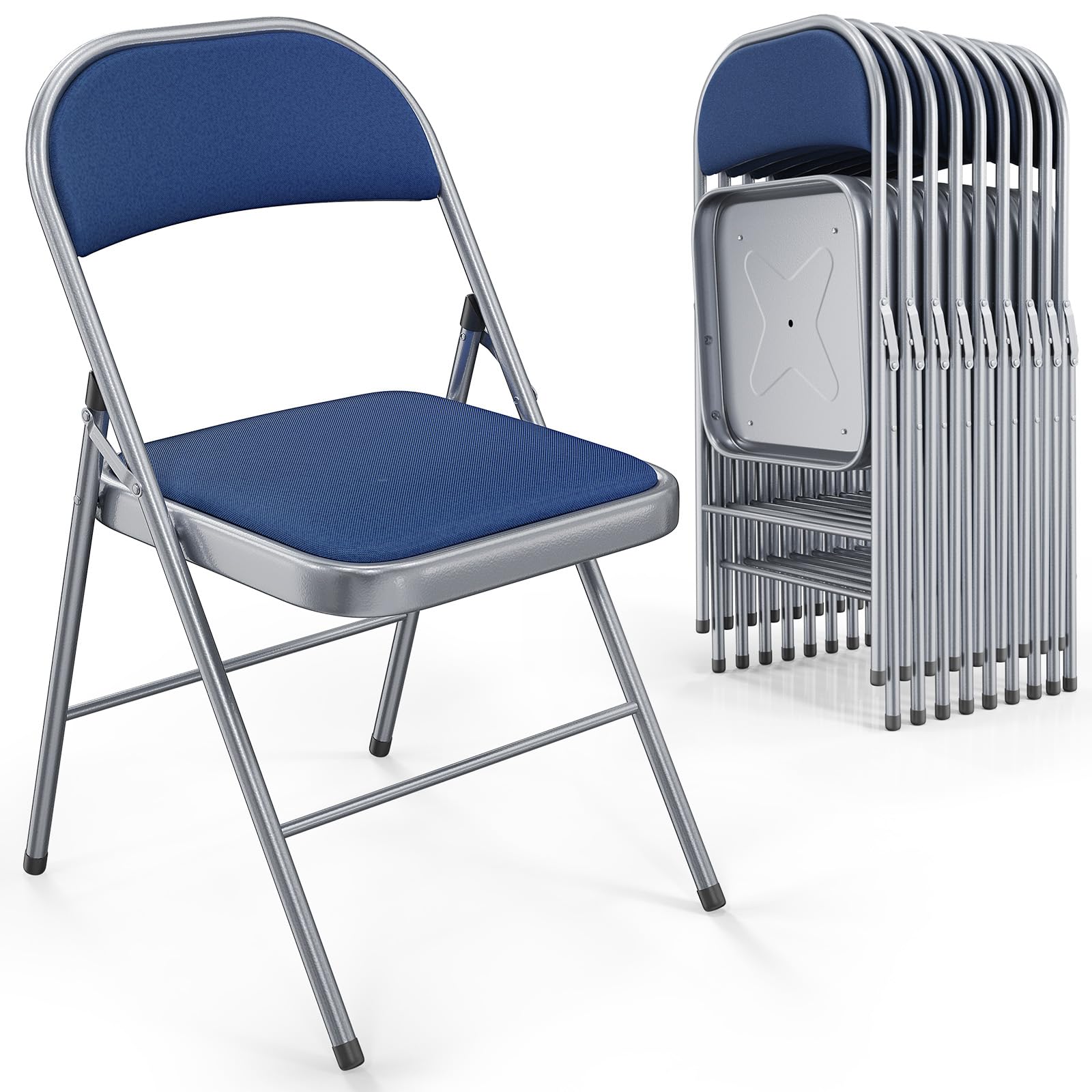 VINGLI 10 Pack Metal Folding Chair with Padded Seats Fabric Seat and Back Blue