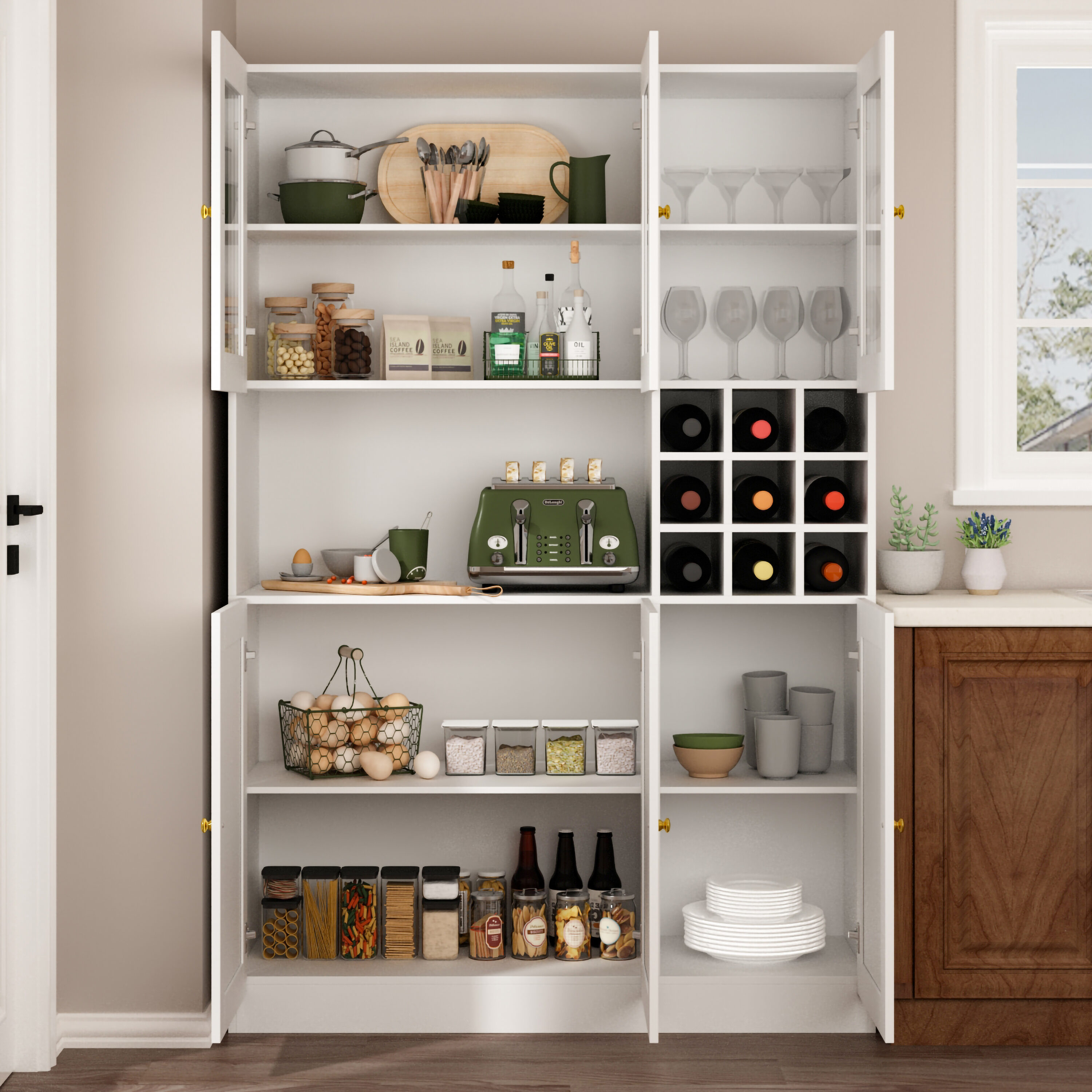 FUFU&GAGA 6-door Kitchen Pantry Cabinet Storage Hutch with Microwave ...