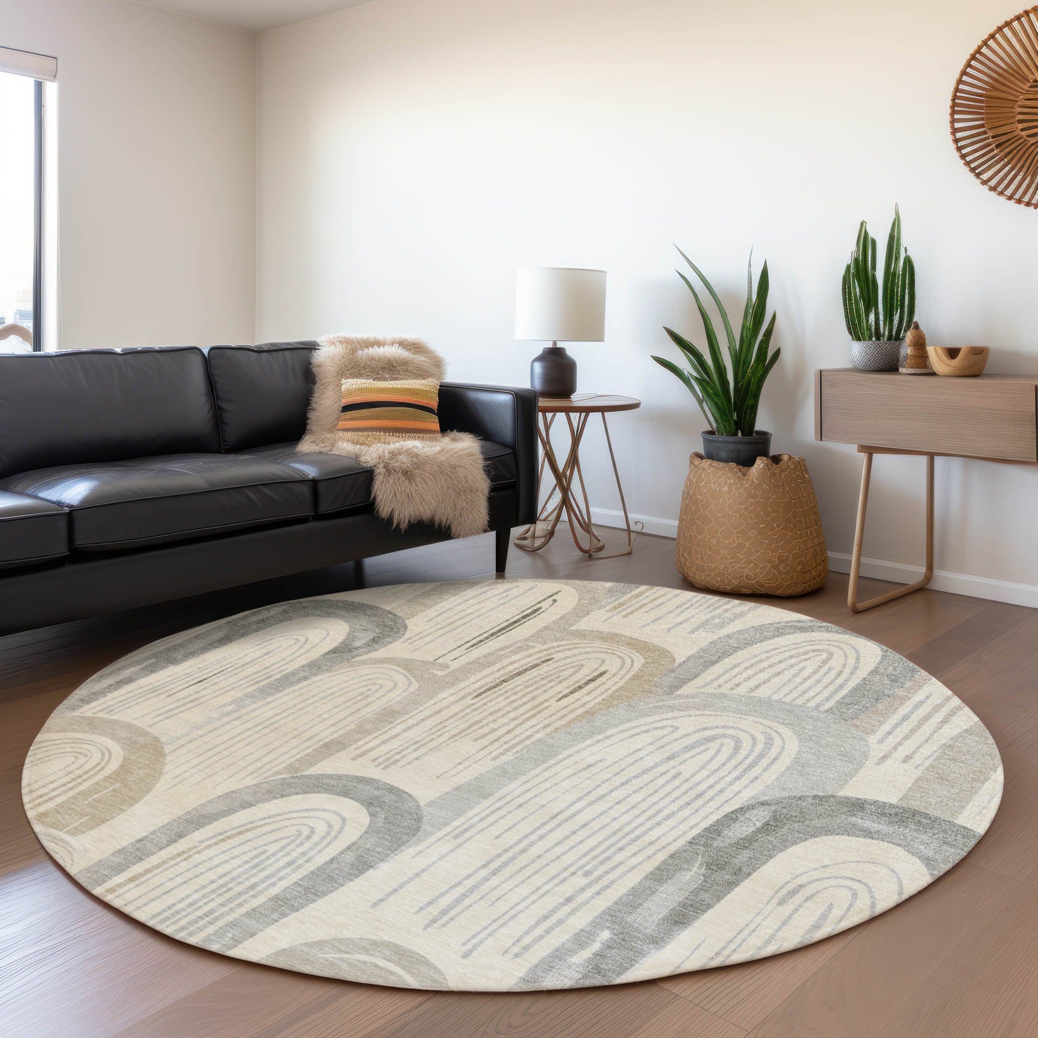 Addison Rugs ACN1589BG8RO Chantille ACN1589BG 8 x 8 (ft) Polyester Beige Round Indoor/Outdoor Geometric Machine washable Area rug