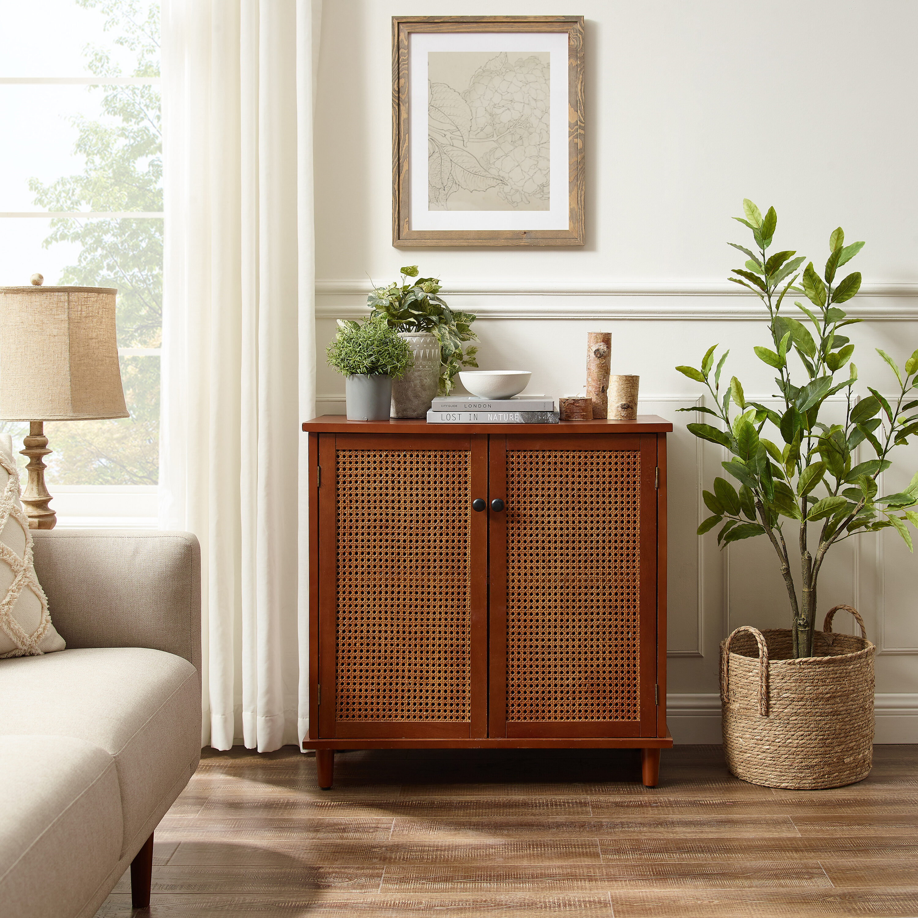 Threshold warwick 2 door deals wood & rattan accent cabinet