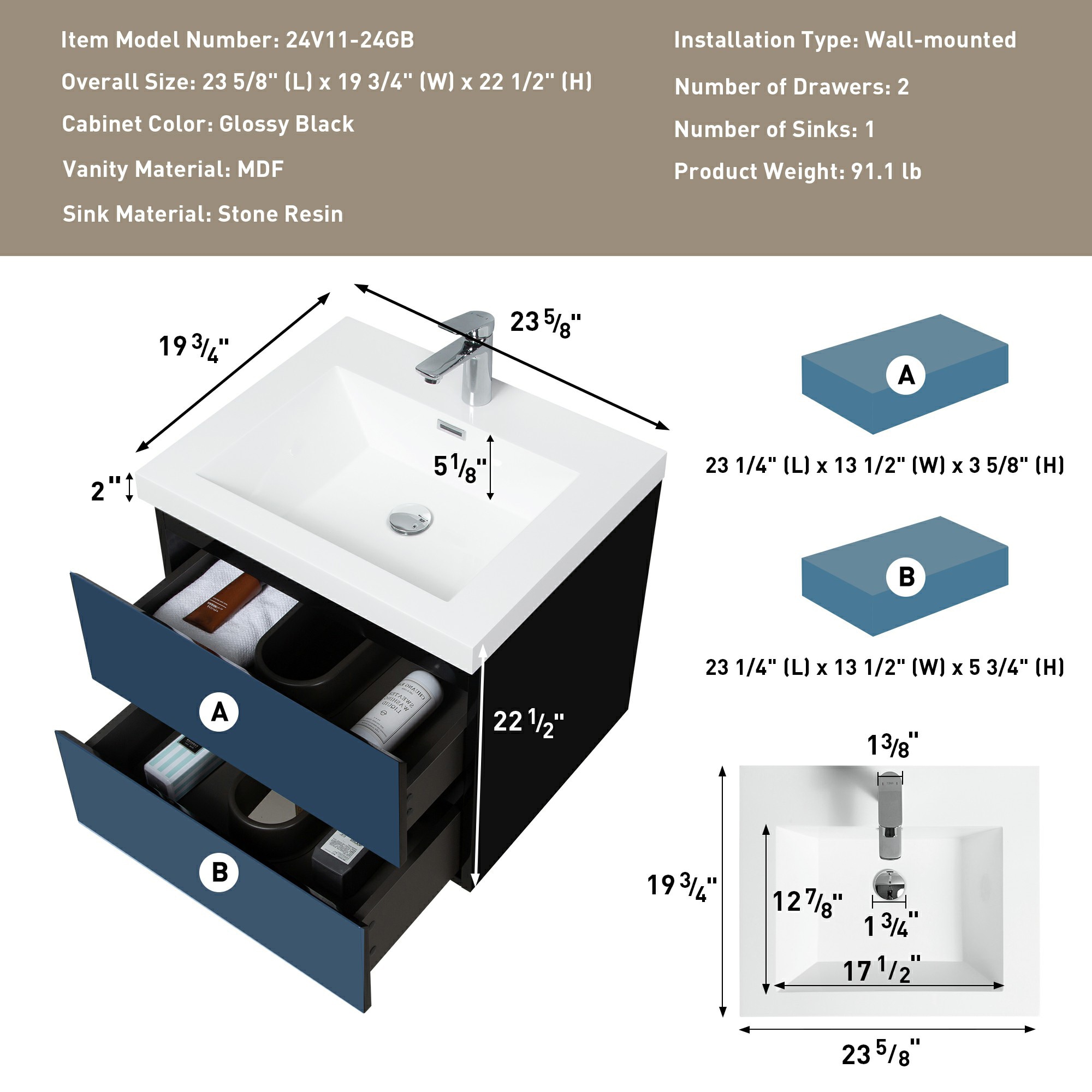 WELLFOR AYTO-24WB Bath-Vanity-Combo - View #7