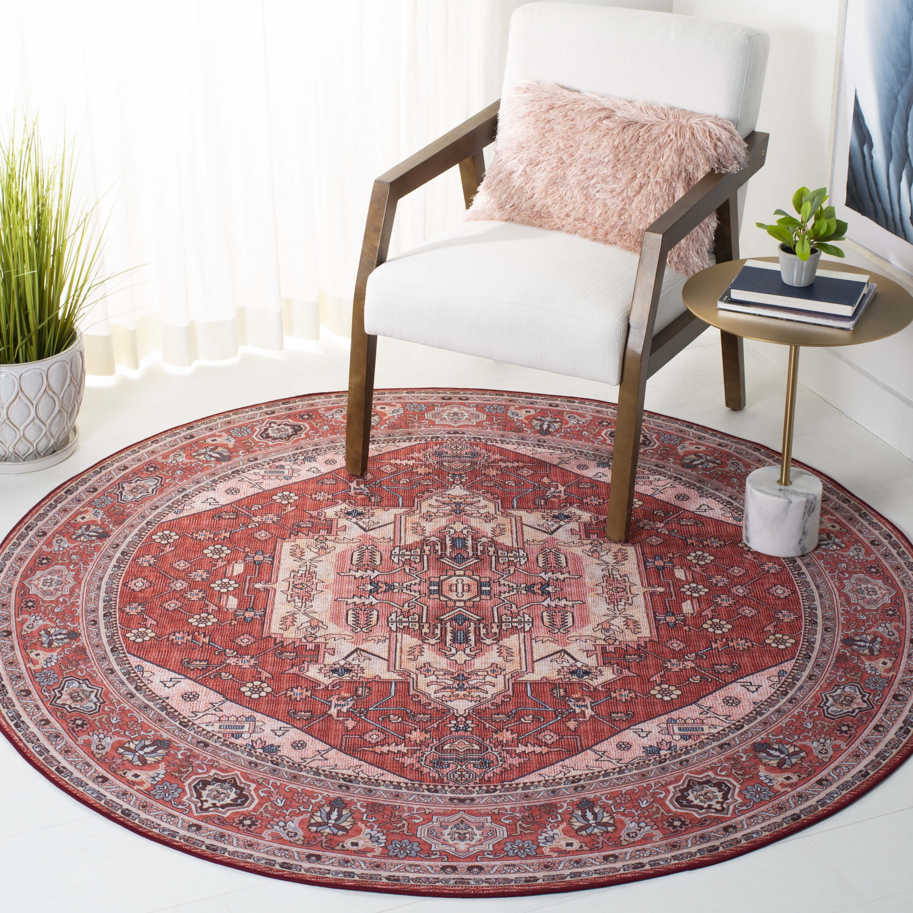 Safavieh TSN139R-6R Tucson 6 x 6 (ft) Loomed Polyester Red/Pink Round Indoor Border Machine washable Area rug