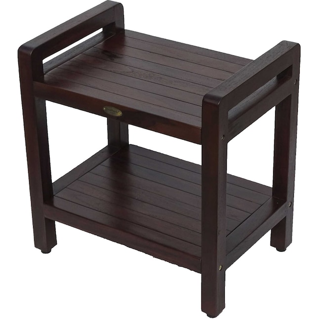 Compact Rectangular Teak Shower Bench with Handles in Natural Finish Compact Rectangular Teak Shower Bench with Handles in Natural Finish