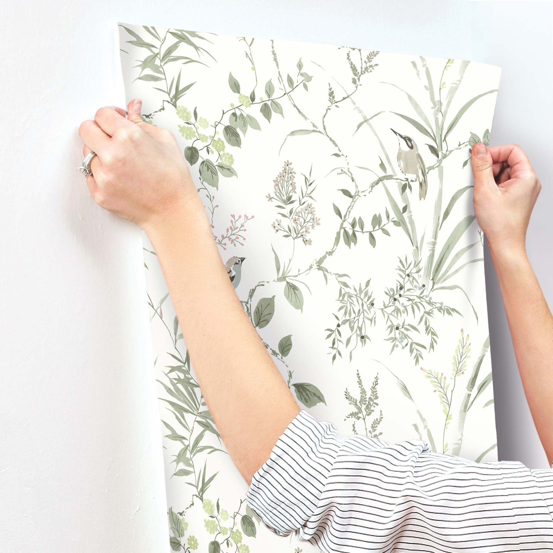 Chesapeake Green and Pink Floral Botanical Wallpaper