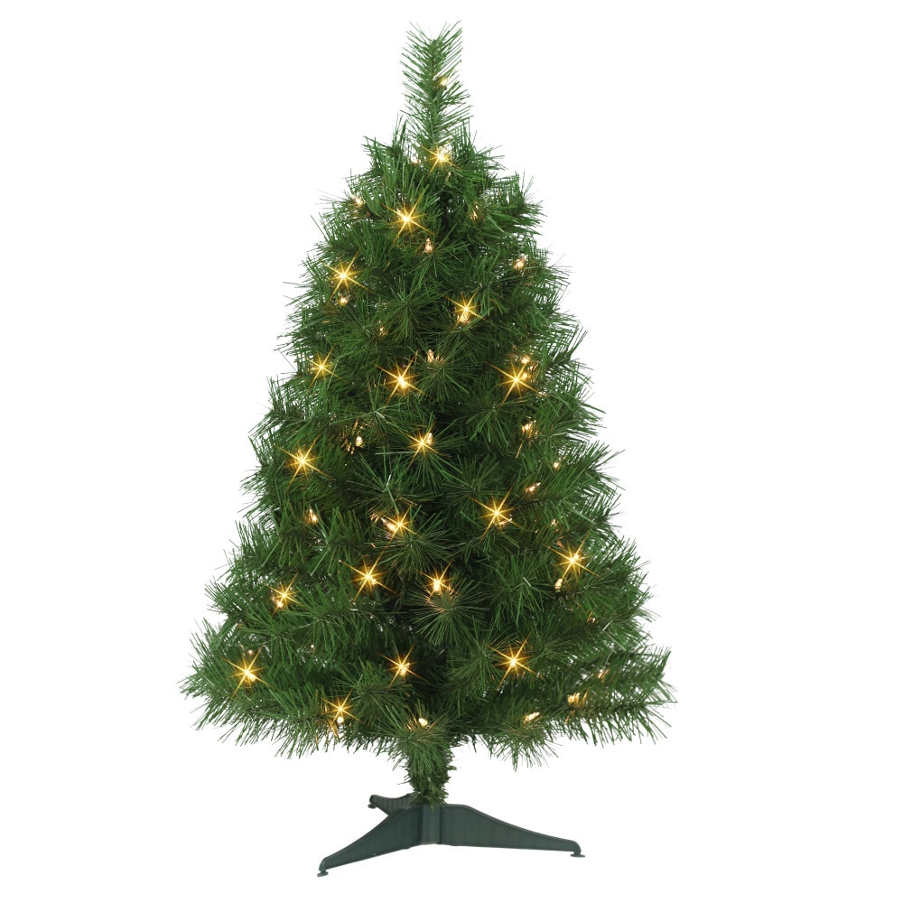 Puleo International SRF-30C07A-GN 3-ft Fir Pre-lit Artificial Christmas Tree with Clear Incandescent Lights
