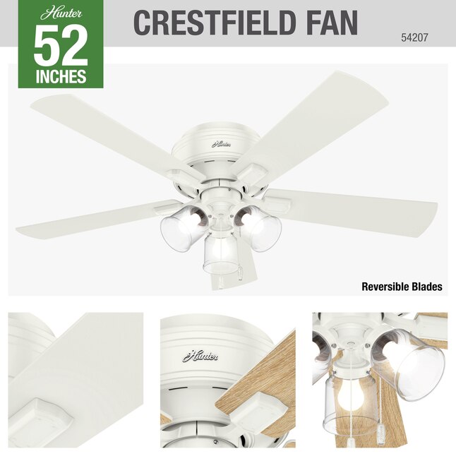 Hunter Crestfield 52 In Fresh White Led, Mainstays Flush Mount Ceiling Fan Installation