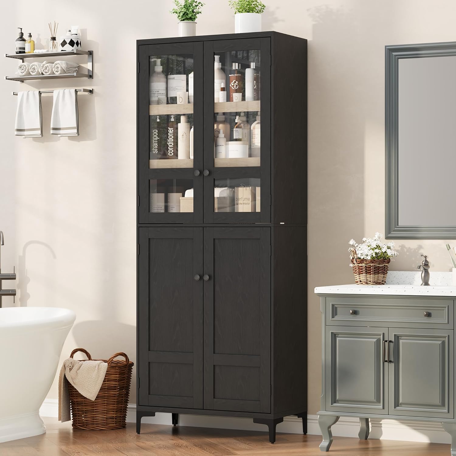IdealHouse Black 71 Inch Tall Storage Cabinet Kitchen Pantry 5 Tier ...