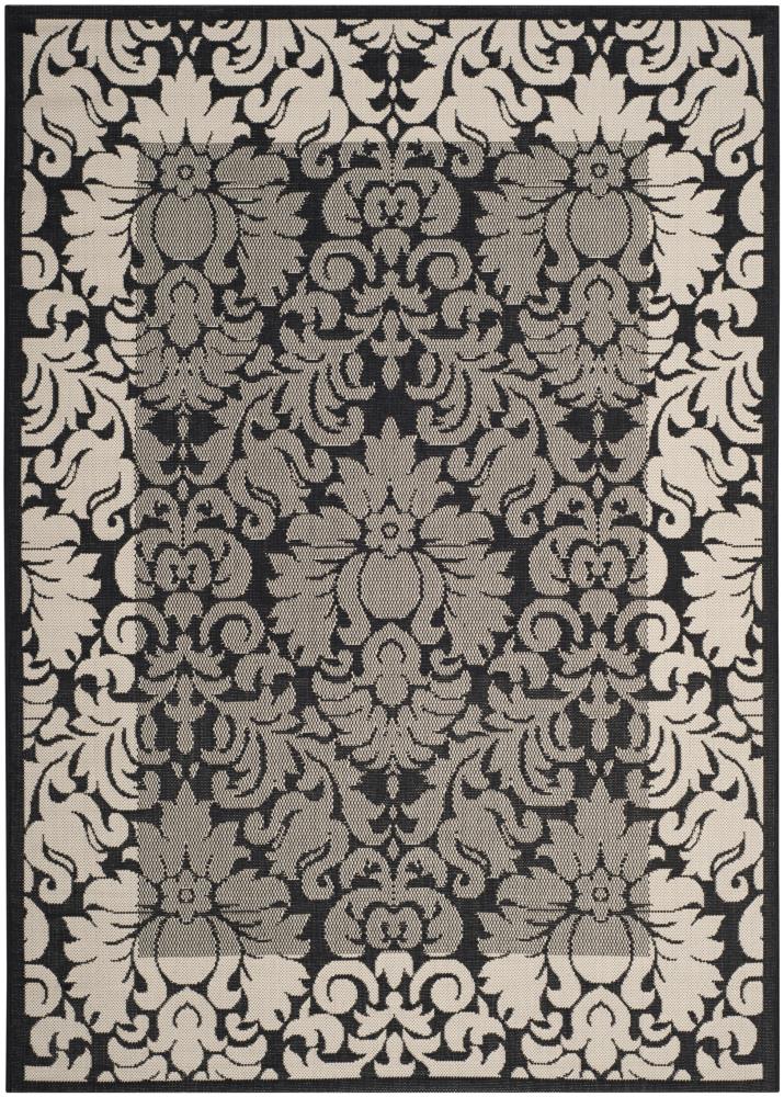 Safavieh CY2727-3908-6 Courtyard Nashua 7 x 10 (ft) Loomed Polypropylene Black/Sand Rectangular Indoor/Outdoor Floral/Botanical Coastal Area rug