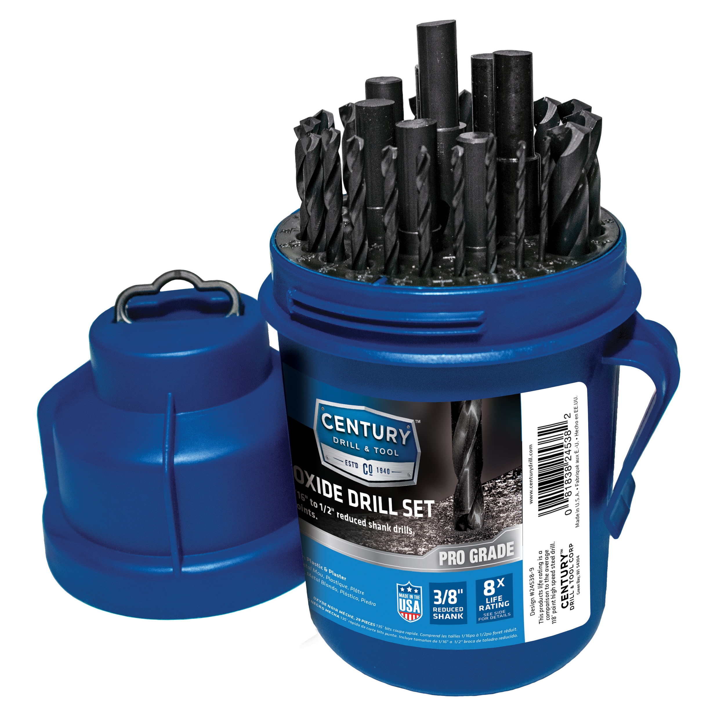 Century Drill & Tool 24538 29 -Piece Assorted Black oxide coated HSS Jobber length Twist Drill Bit Set