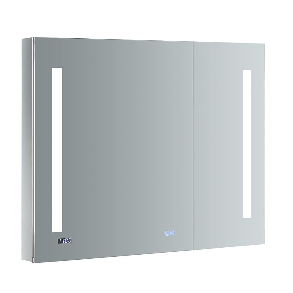 Fresca FMC013630 Tiempo 36-Inches x 30-Inches Lighted LED Fog Free Surface/Recessed Mount LED Lighting Mirrored Rectangle Soft Close Medicine Cabinet with Outlet