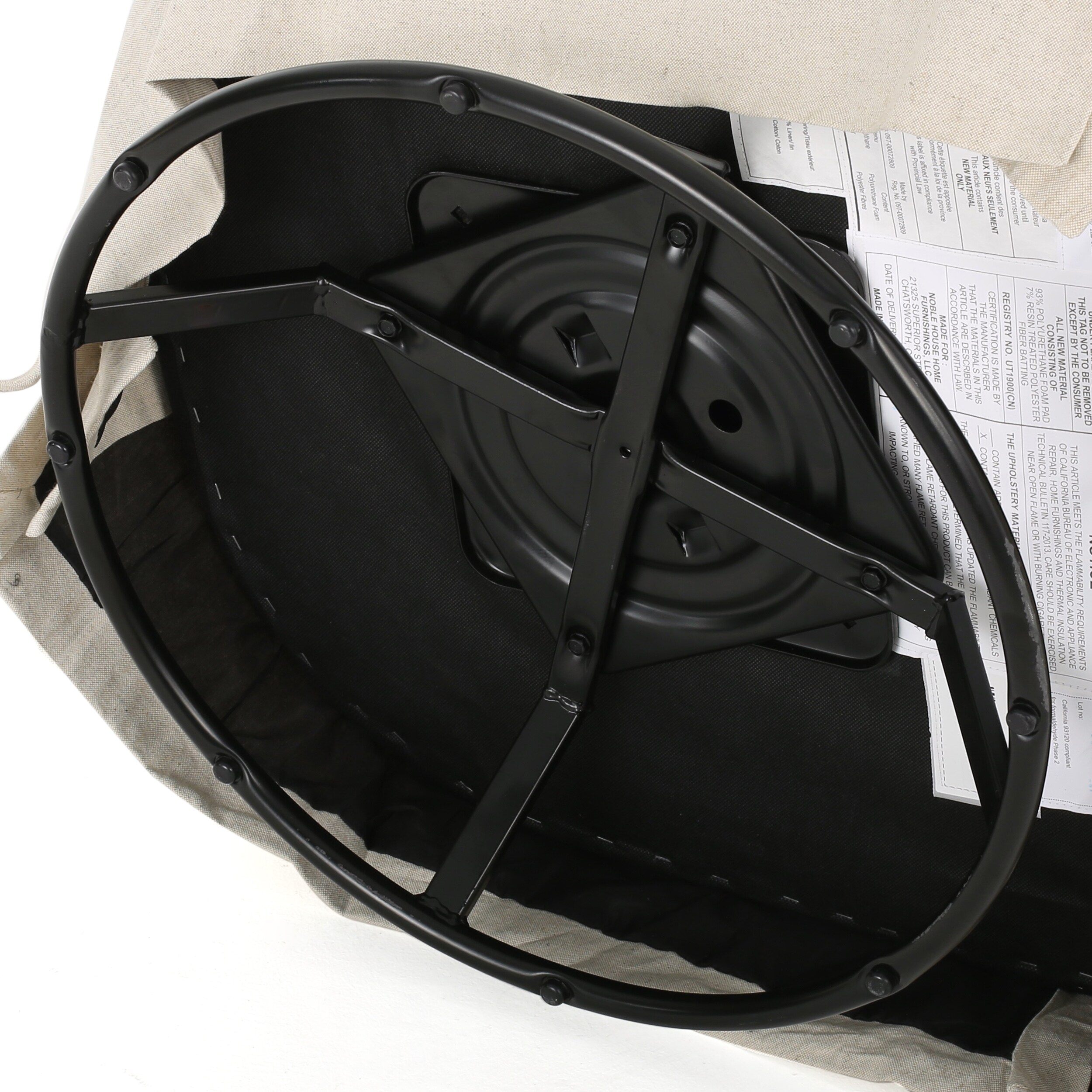 Natural Fabric Barrel Swivel Club Chair with Metal Base