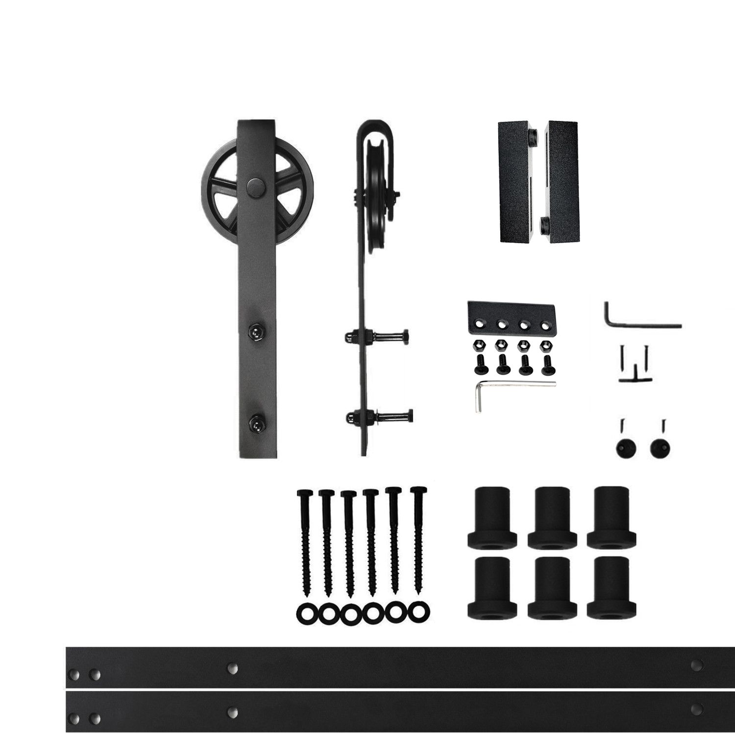 HOMACER 72-in Rustic Black Indoor Spoke Wheel Single Barn Door Hardware Kit HL1TGH072C Sansujyuku sansujyuku.com