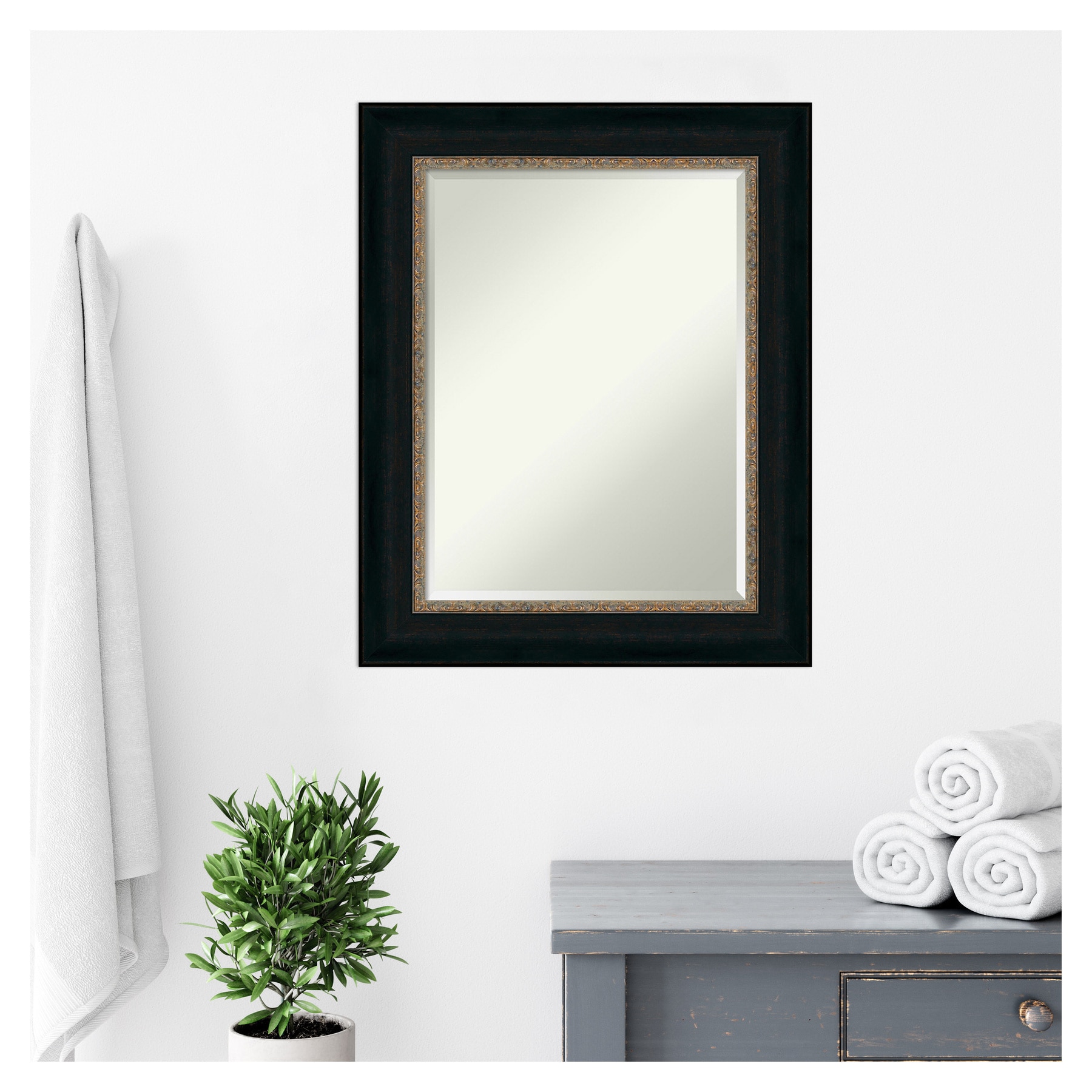Medium Rectangular Bronze and Gold Bathroom Vanity Mirror